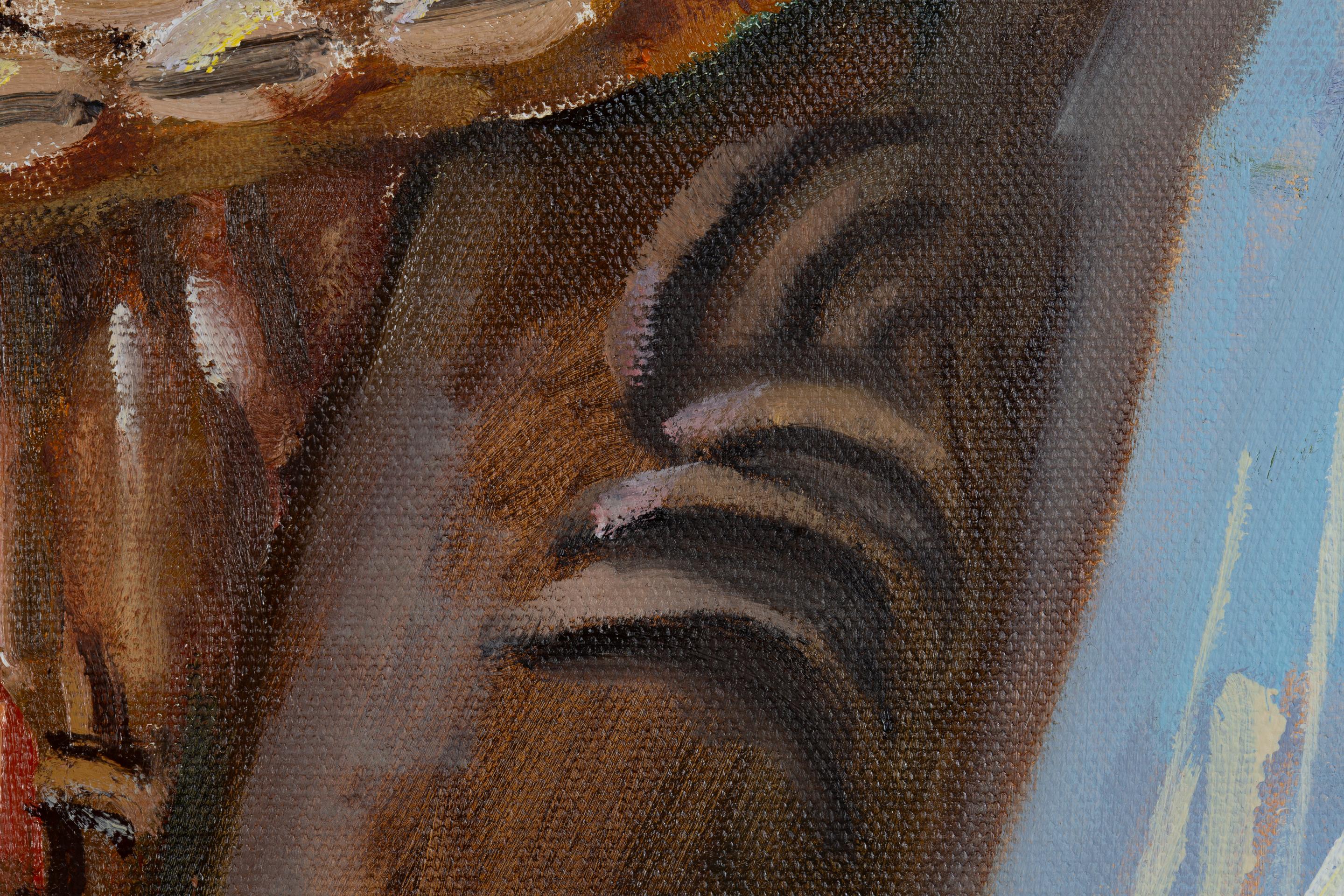 Girl from Surma People. Vertical, girl, portrait, oil painting, impressionism For Sale 5