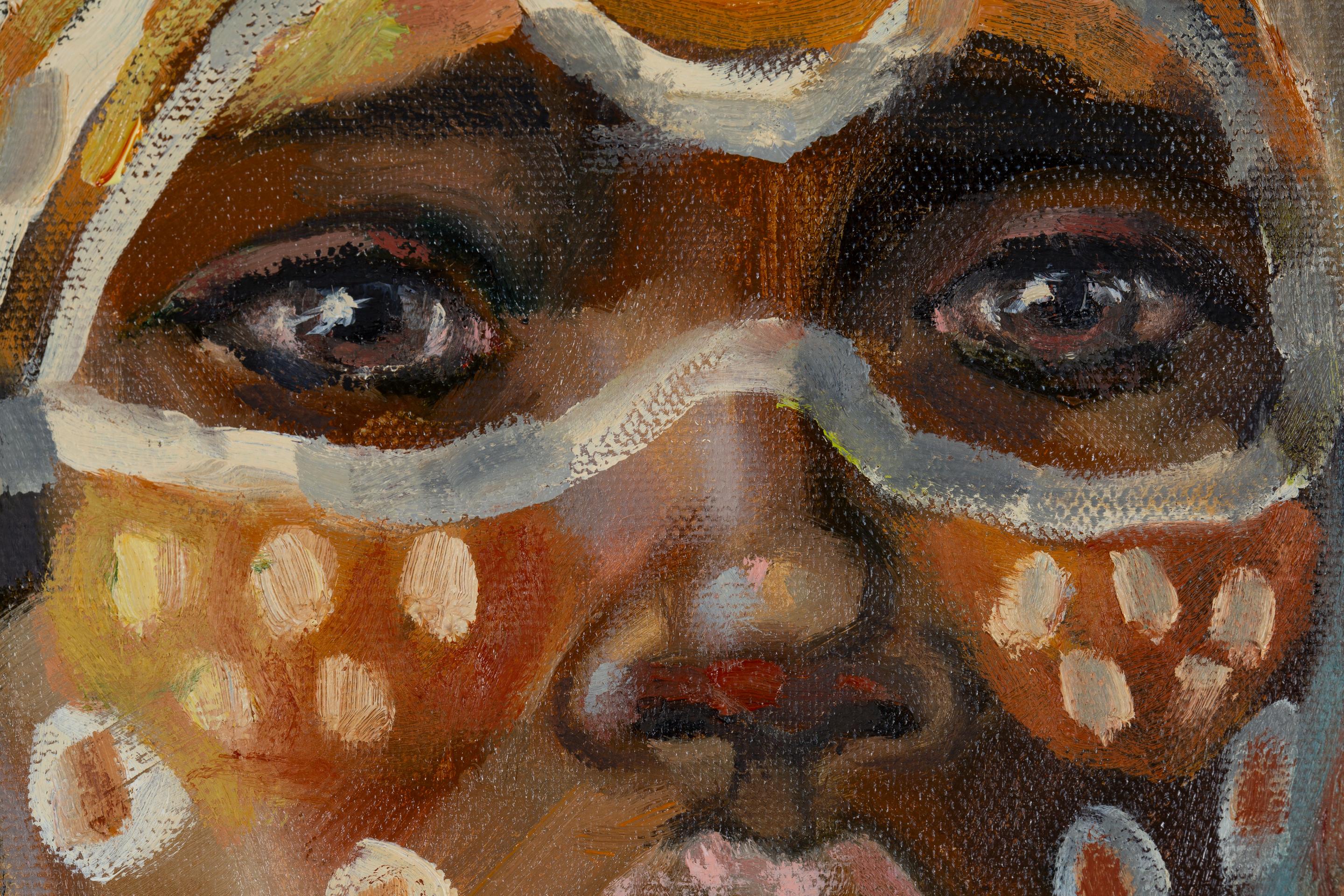 Girl from Surma People. Vertical, girl, portrait, oil painting, impressionism For Sale 10