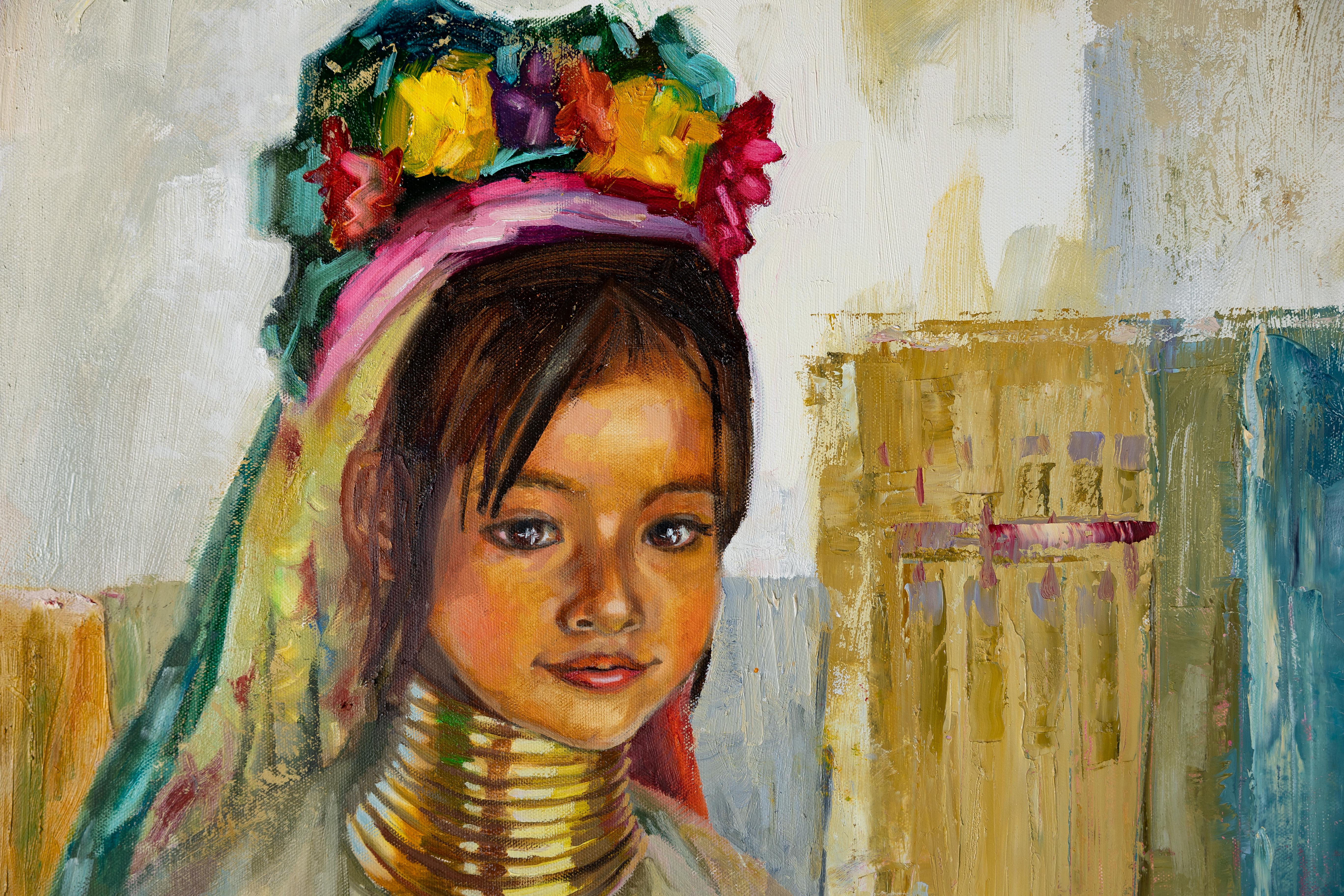 Girl from the Karen people. Portrait of a child. National costume. For Sale 5