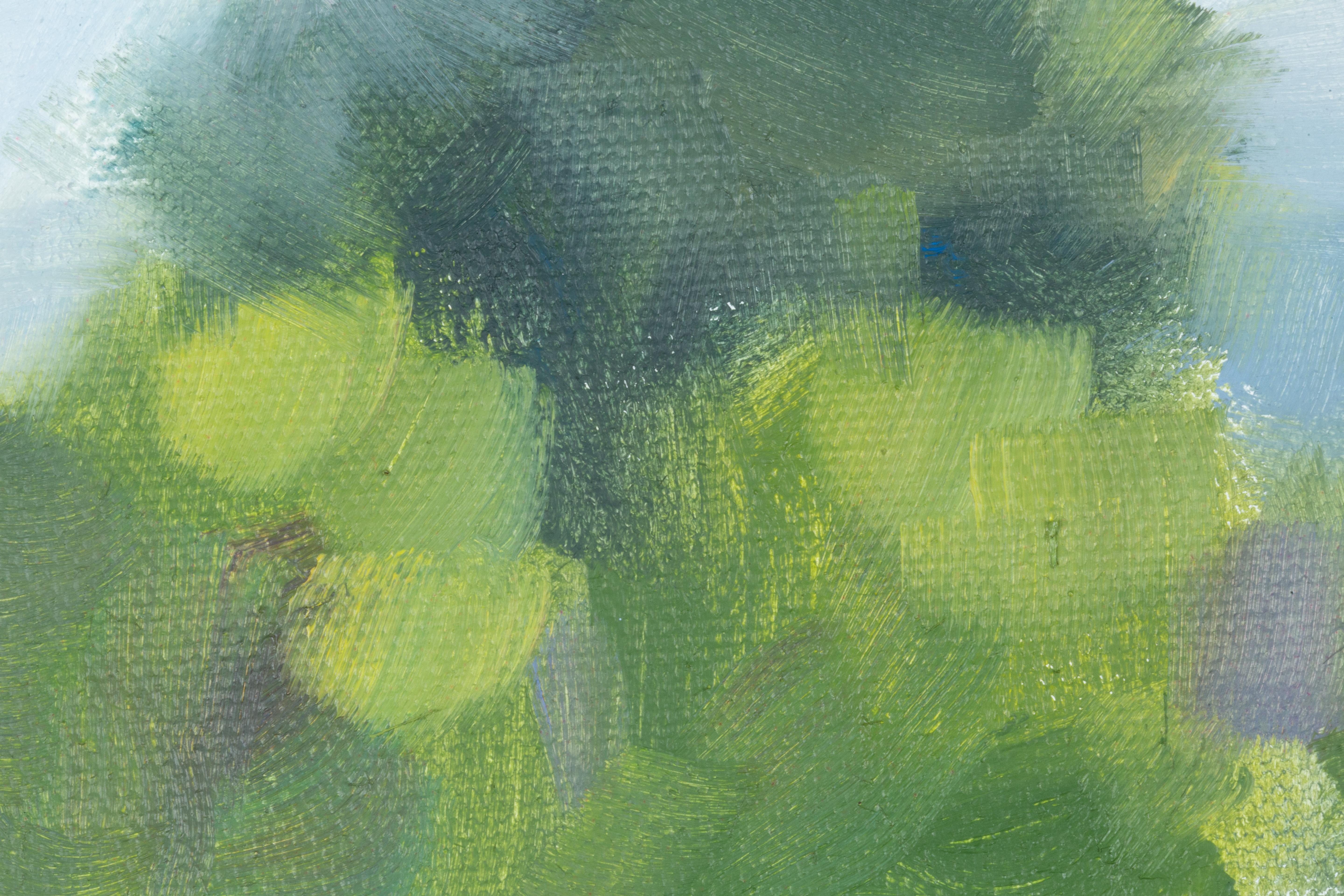 Girl in a Lavender Field. Horizontal landscape, impressionism, flower, mountain. For Sale 8
