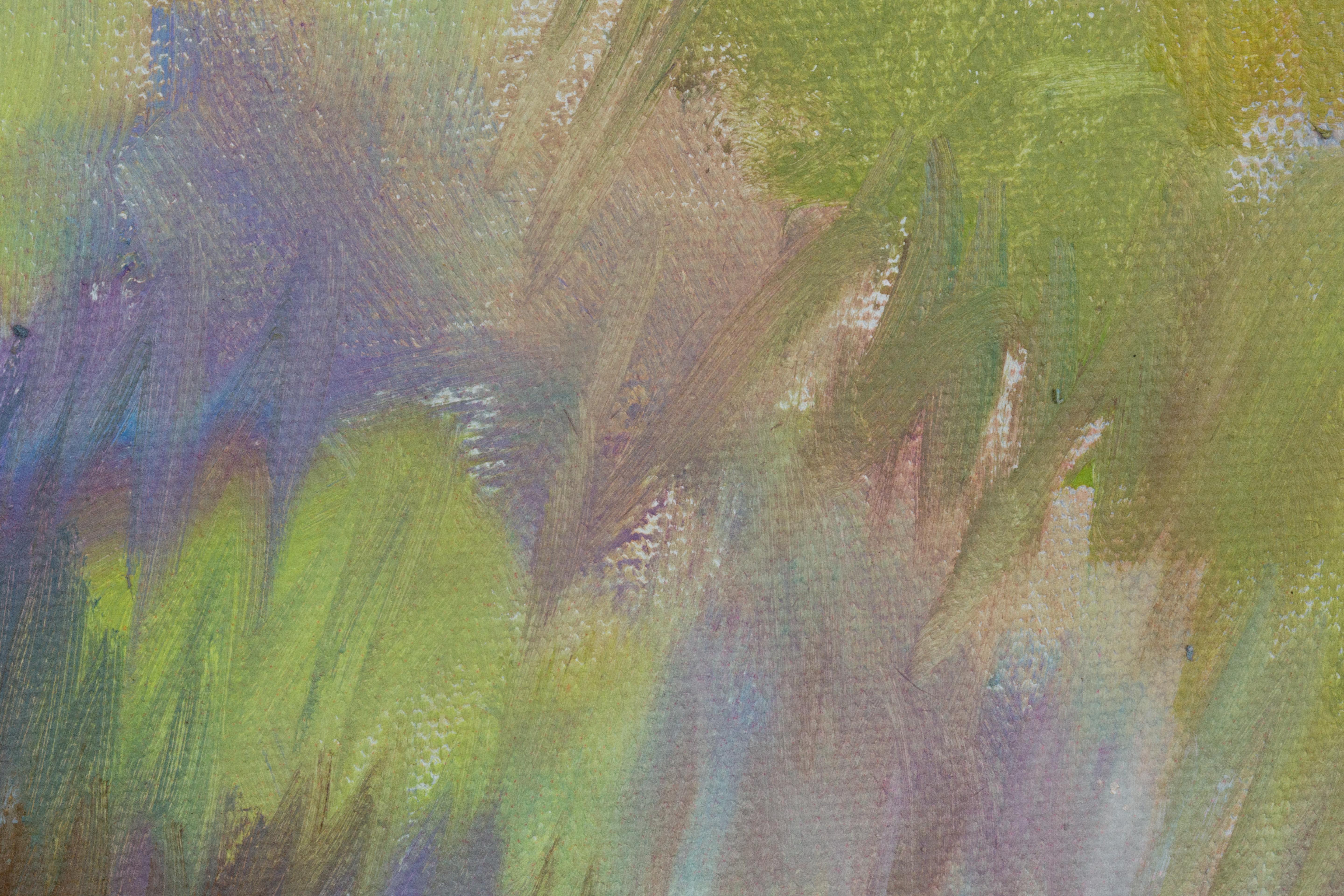 Girl in a Lavender Field. Horizontal landscape, impressionism, flower, mountain. For Sale 9