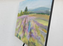Girl in a Lavender Field. Horizontal landscape, impressionism, flower, mountain.