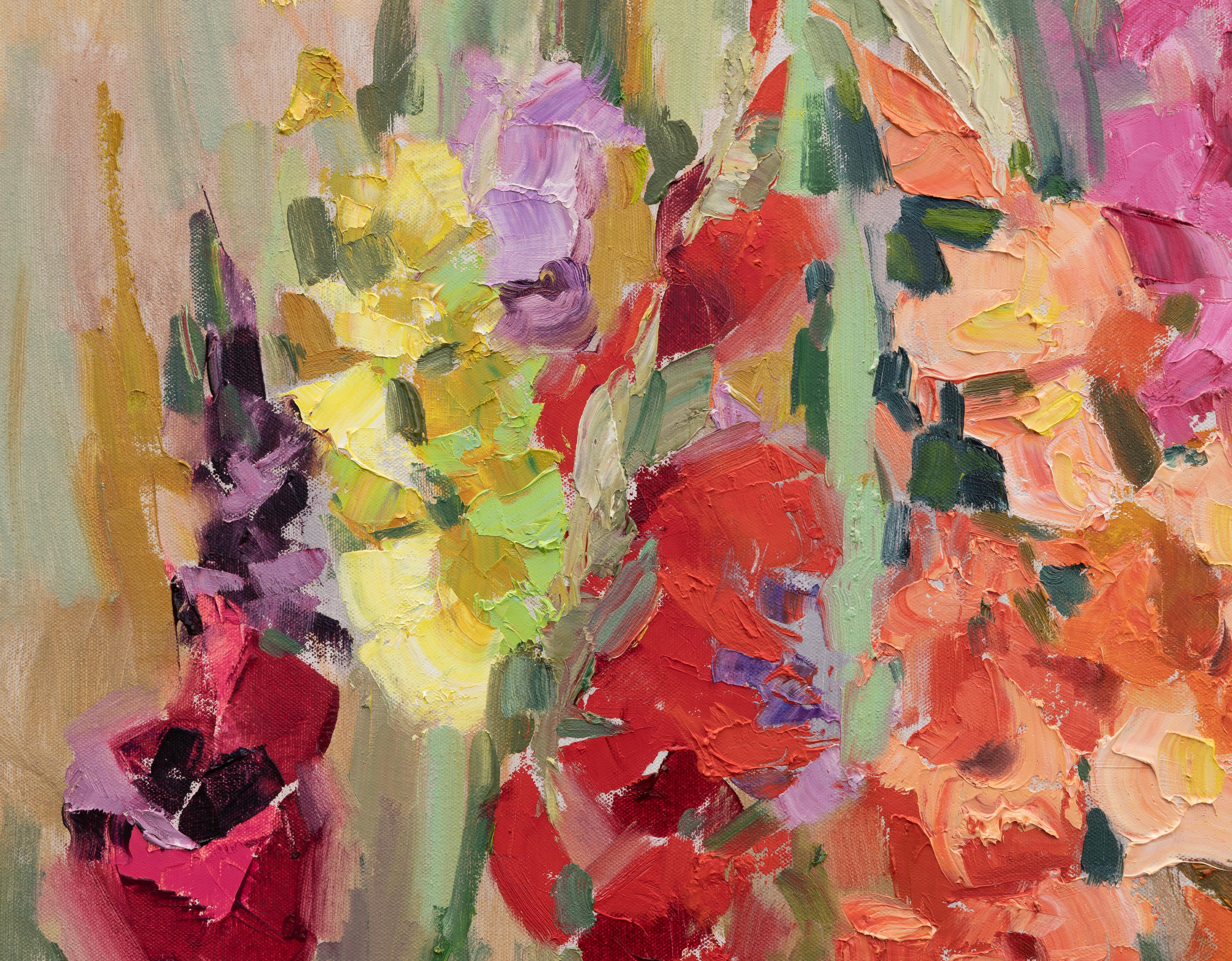 The painting of gladioli was painted outdoors in oil paints on canvas in 2023. The brightness of the colors and the beauty of the execution will not leave anyone indifferent and during the long winter they will delight you with light and color!