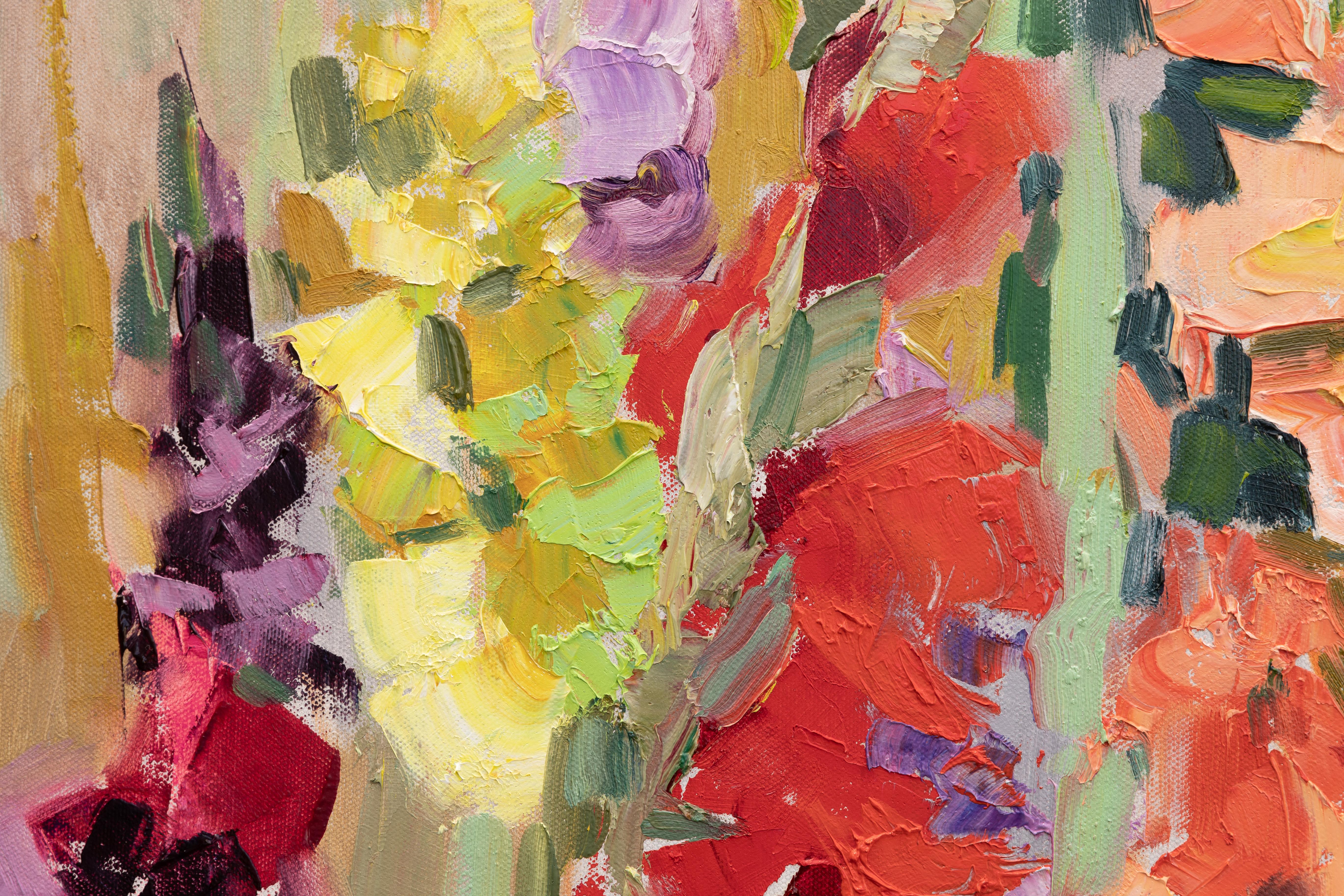 Gladioli. Horizontal, impressionism, landscape, oil, bright flowers, floral For Sale 1