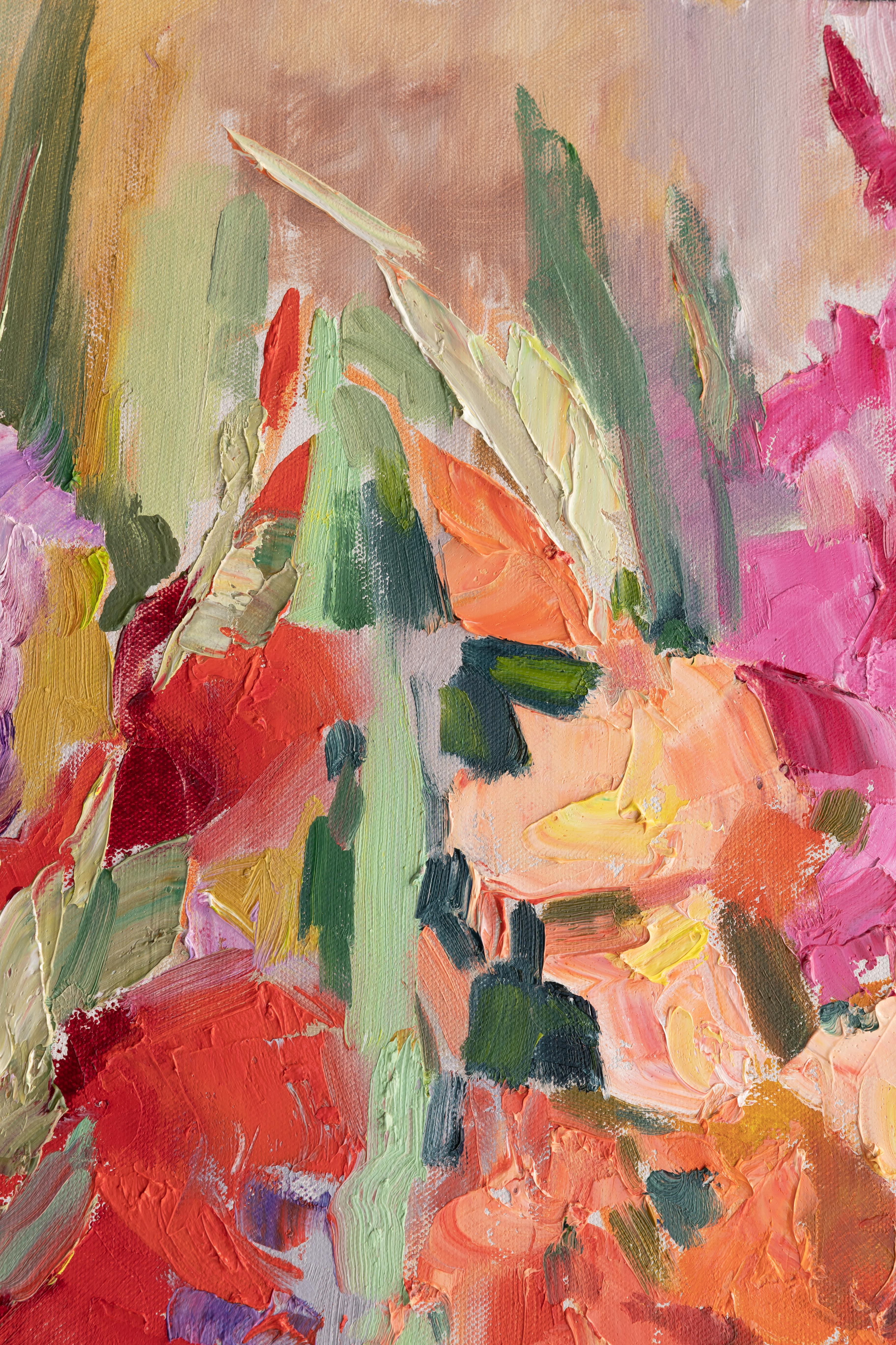 Gladioli. Horizontal, impressionism, landscape, oil, bright flowers, floral For Sale 2