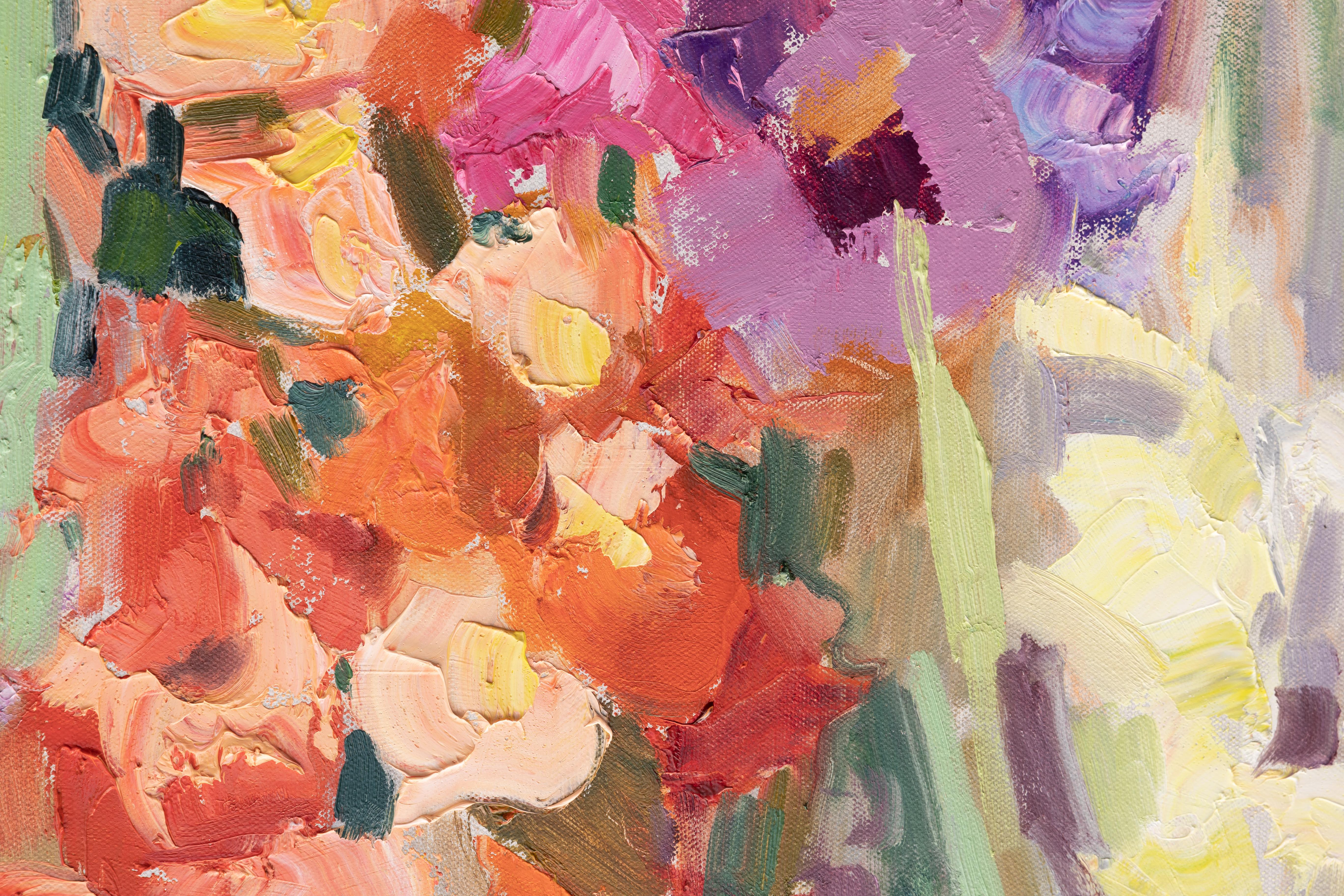 Gladioli. Horizontal, impressionism, landscape, oil, bright flowers, floral For Sale 3