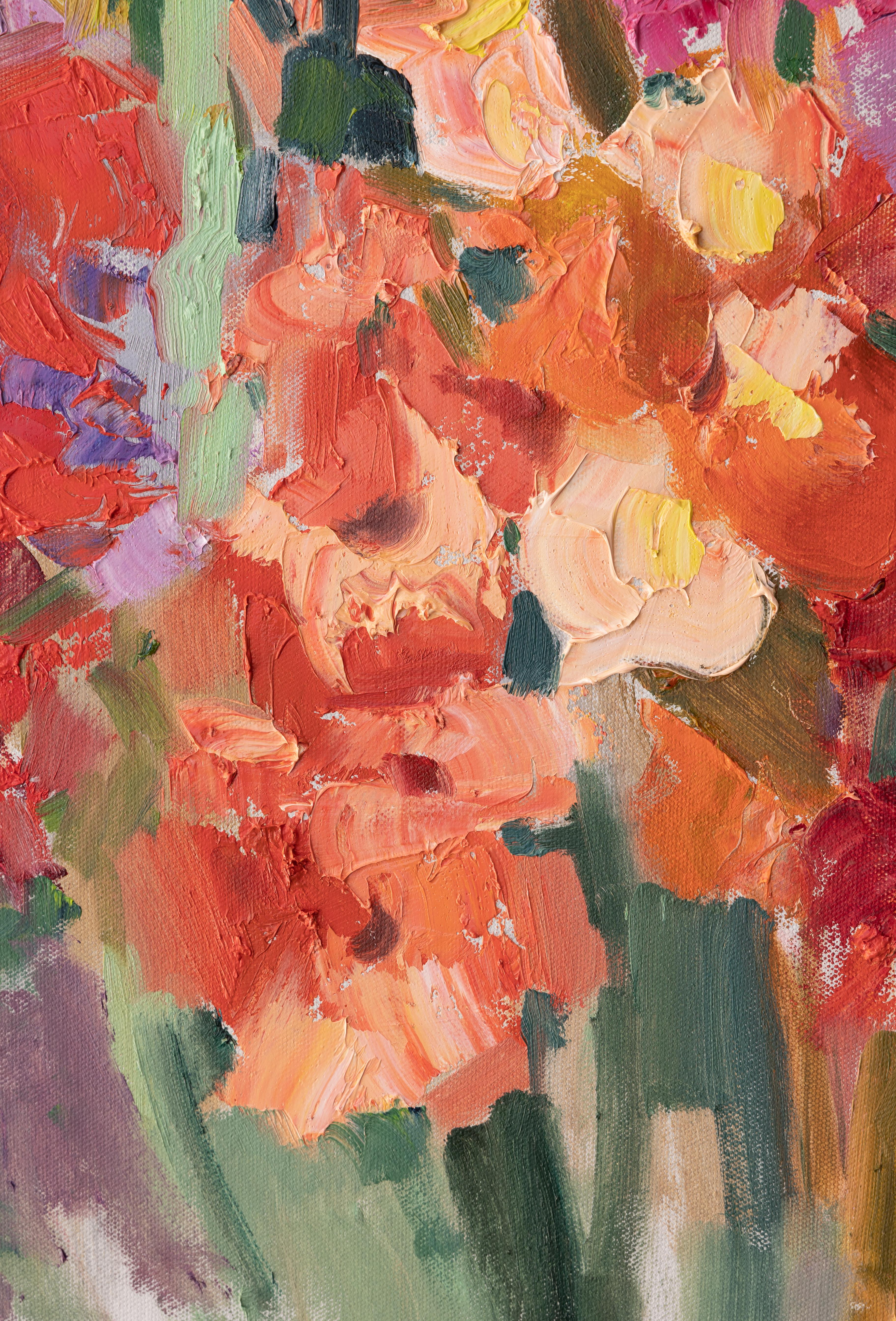 Gladioli. Horizontal, impressionism, landscape, oil, bright flowers, floral For Sale 4