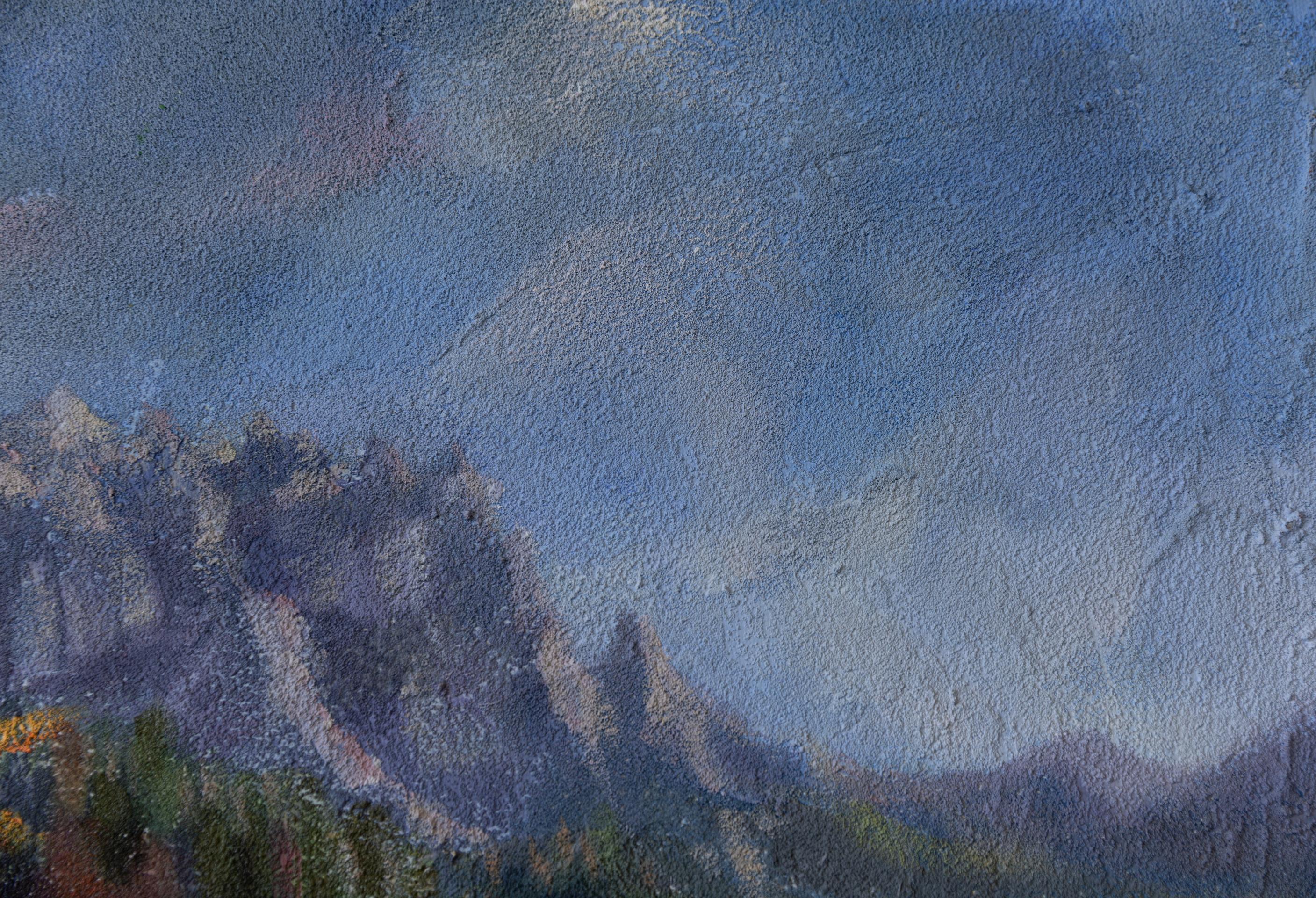 Golden Autumn. Landscape, acrylic, impressionism, horizontal, mountains For Sale 7
