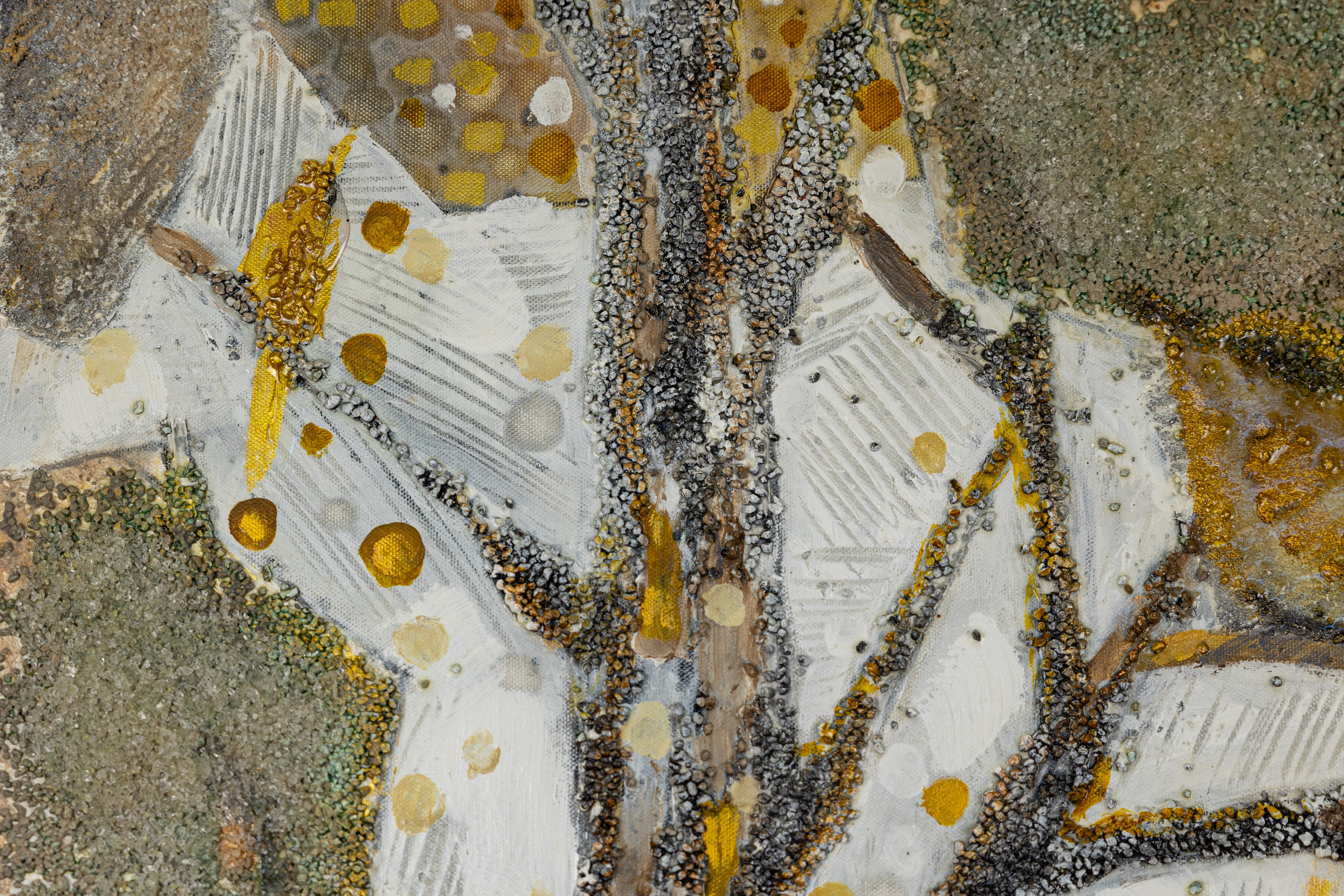 Goldener Vogel. Semi-abstraktisch, horizontal, für modernes Interieur, Grau, Gold, Vogel im Angebot 1