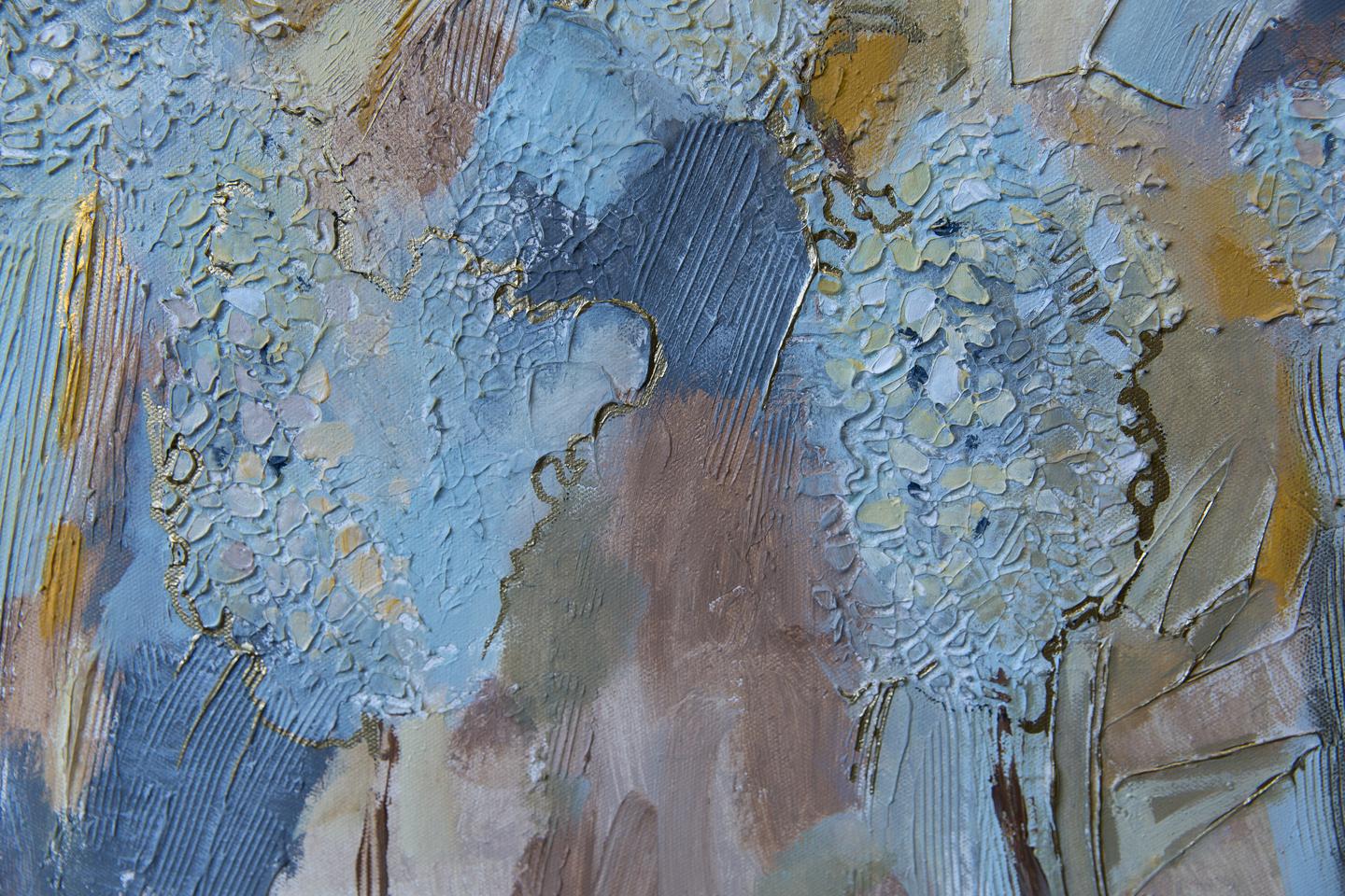 Golden Chrysanthemum. Semi-abstract, large format, horizontal, grey, mod For Sale 6