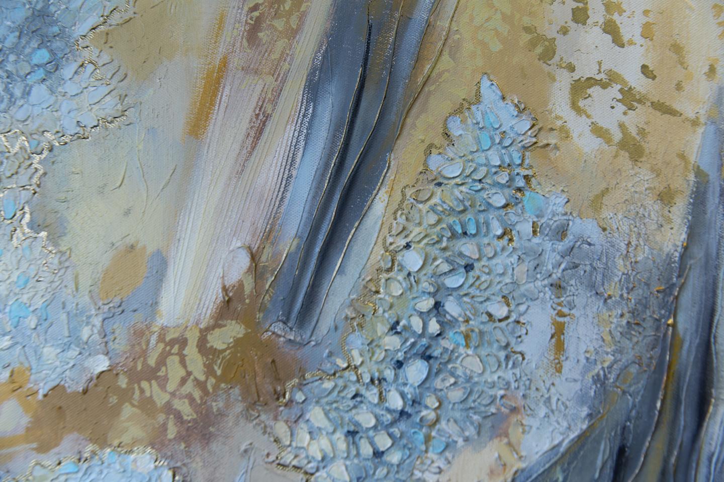 Golden Chrysanthemum. Semi-abstract, large format, horizontal, grey, mod For Sale 7