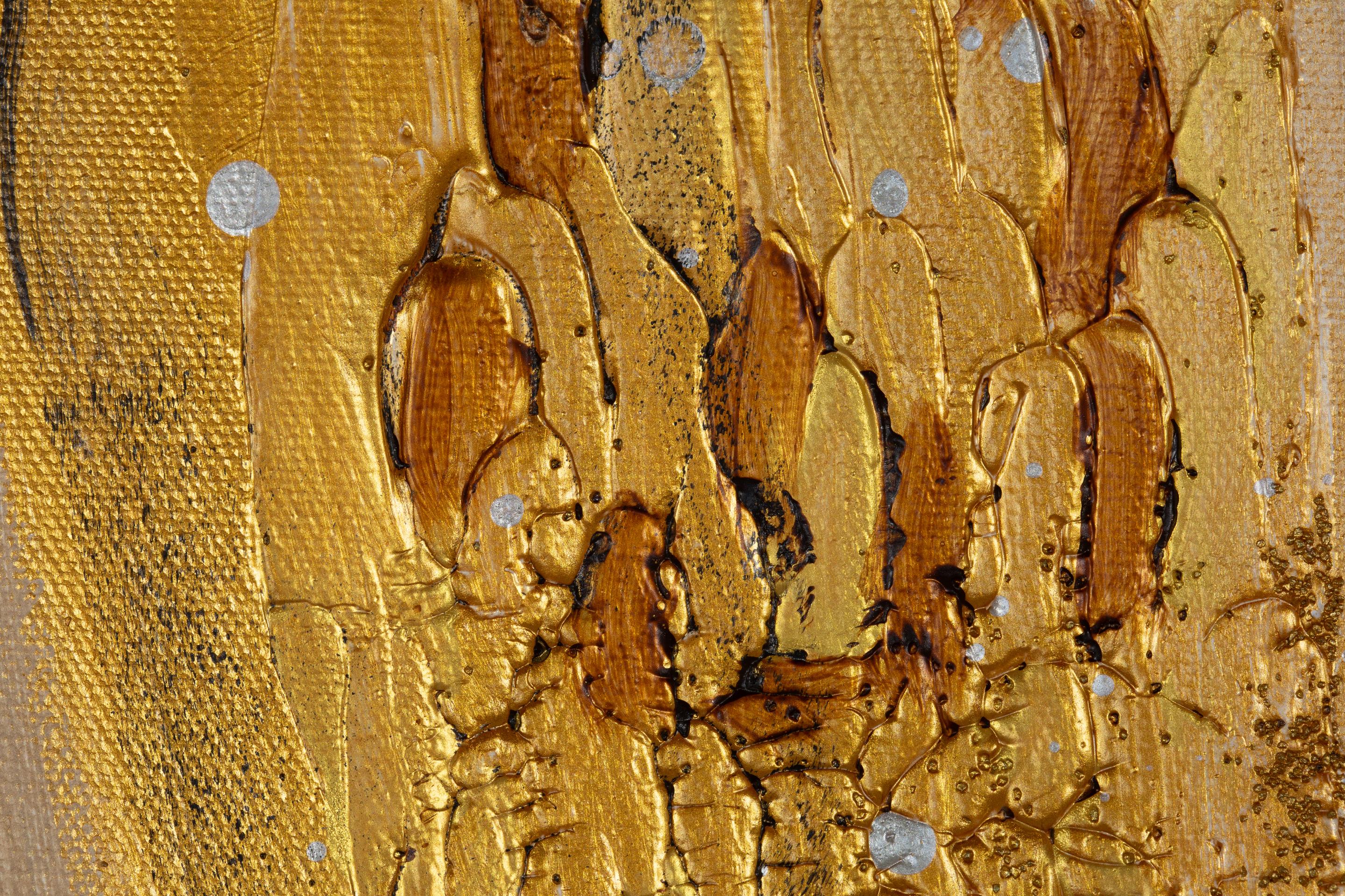 Corrente d'oro.  Verticale, astratto, dipinto per interni, grande formato, oro in vendita 13