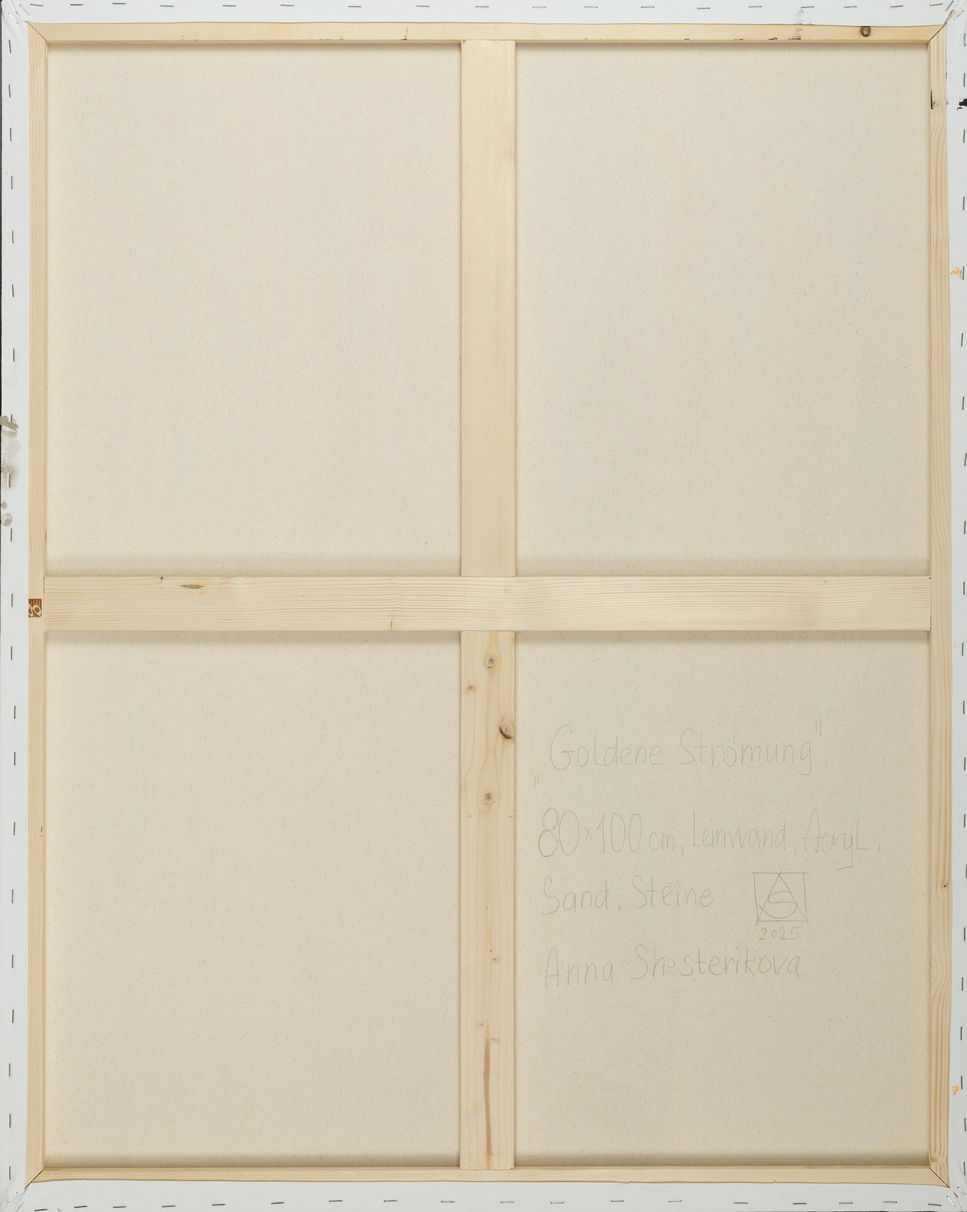 Corrente d'oro.  Verticale, astratto, dipinto per interni, grande formato, oro - Painting Astratto di Anna Shesterikova