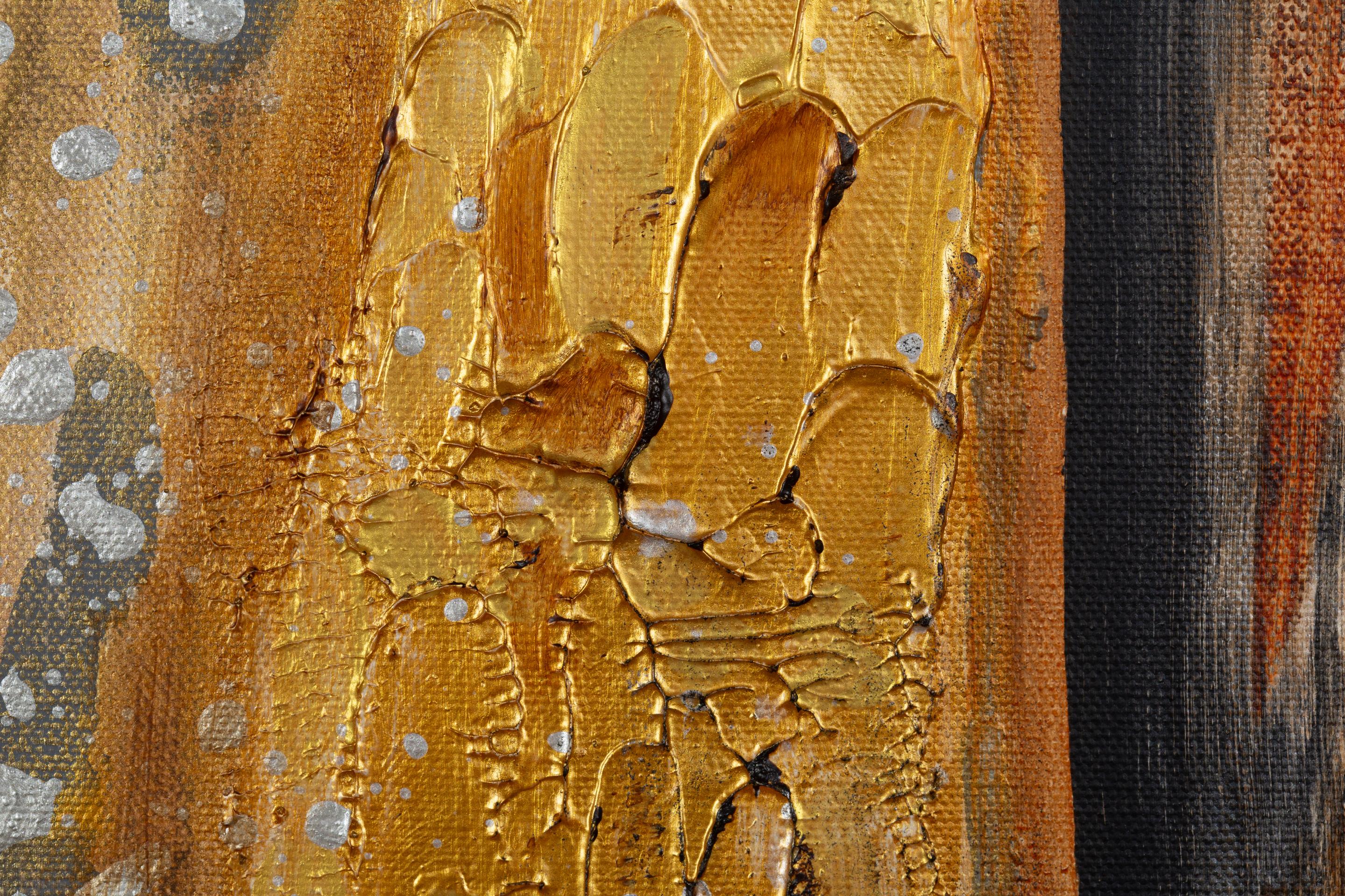 Corrente d'oro.  Verticale, astratto, dipinto per interni, grande formato, oro in vendita 4