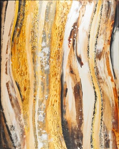 Golden Current.  Vertikales, abstraktes, Interieurgemälde, großformatig, Gold