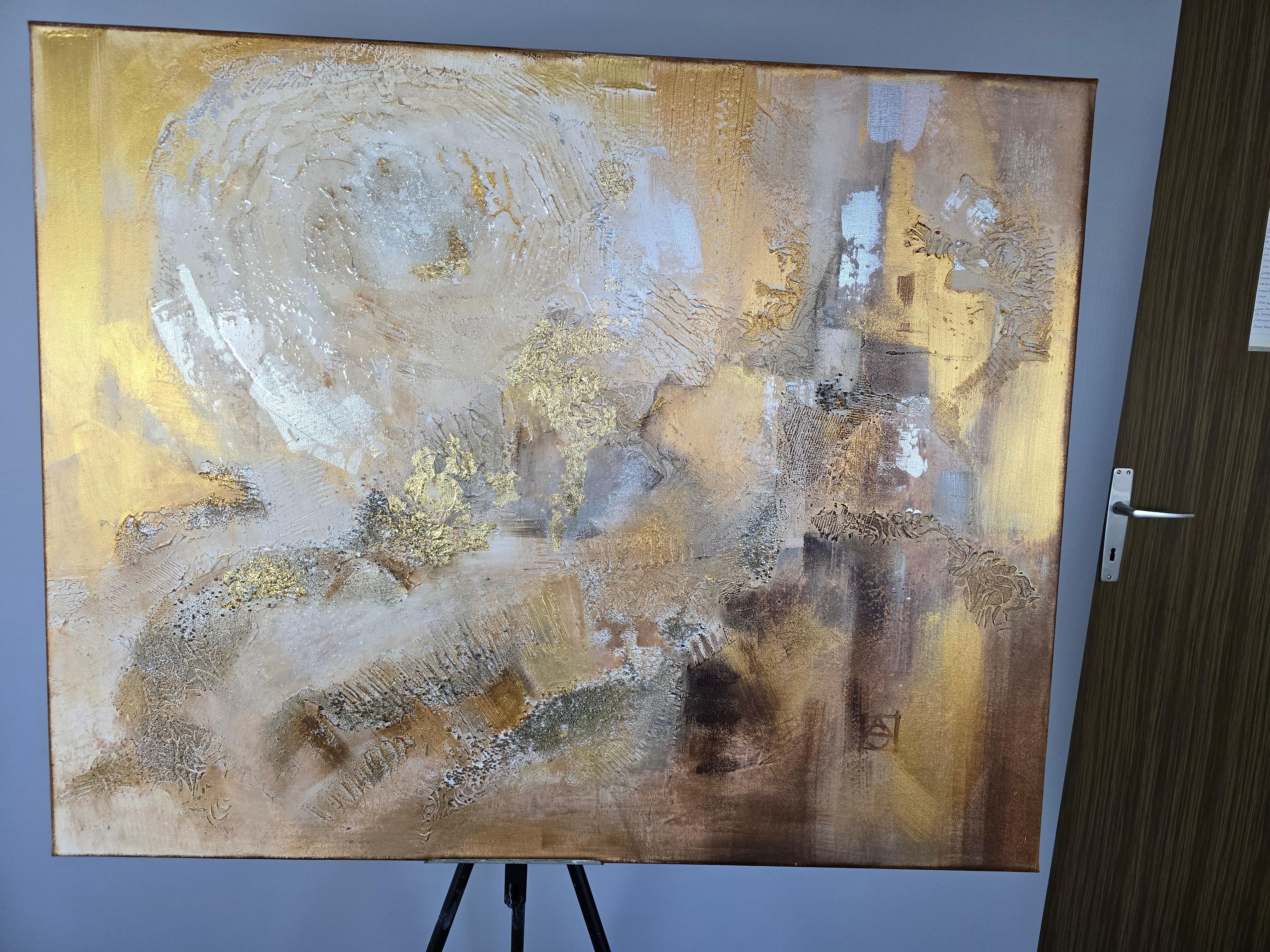 Resplandor Dorado. Horizontal, abstracto, pintura interior, gran formato, dorado, negro en venta 15