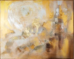 Golden Glow. Horizontal, abstract, interior painting, large format, gold, black