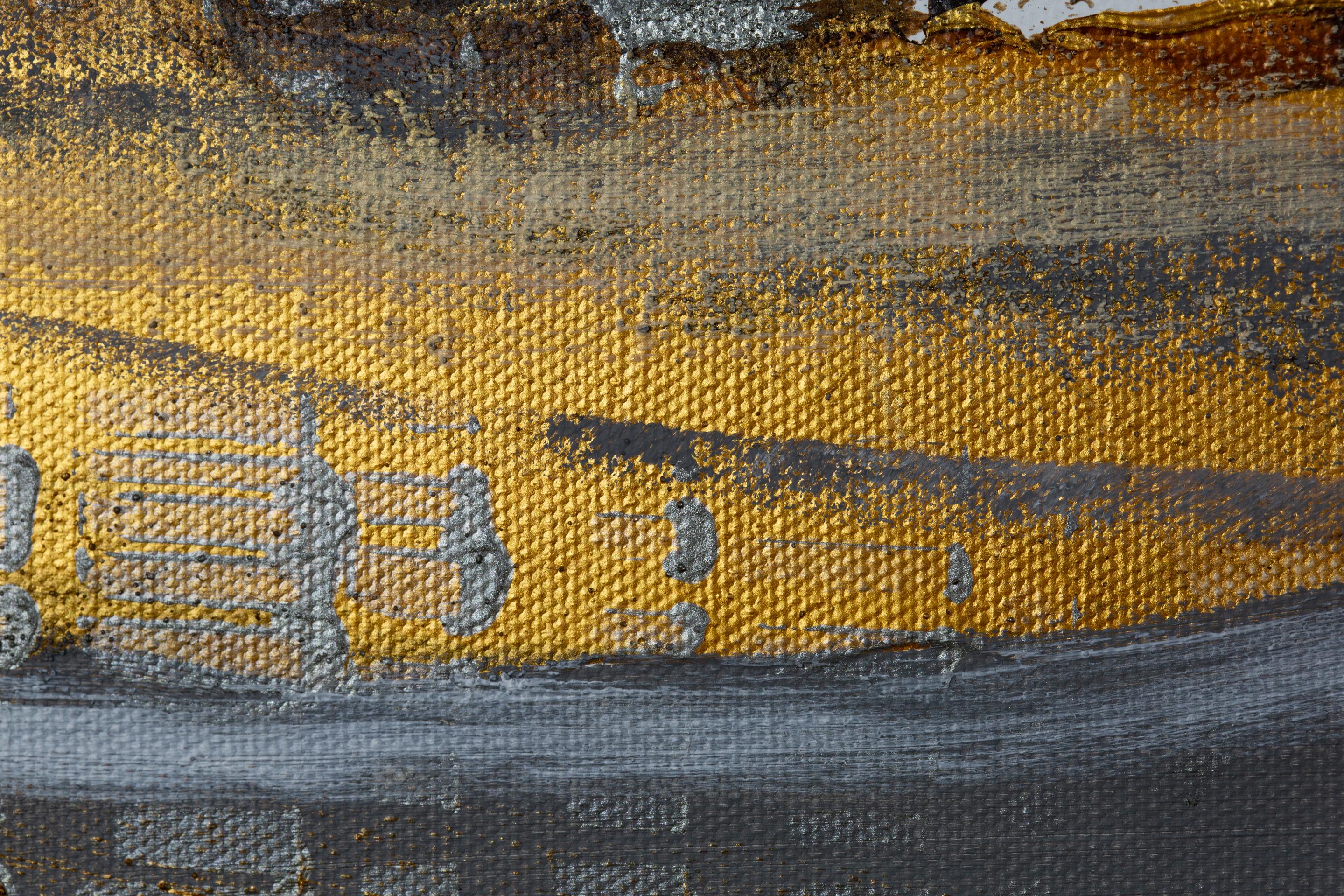 Golden River. Orizzontale, astratto, dipinto per interni, grande formato, oro in vendita 5