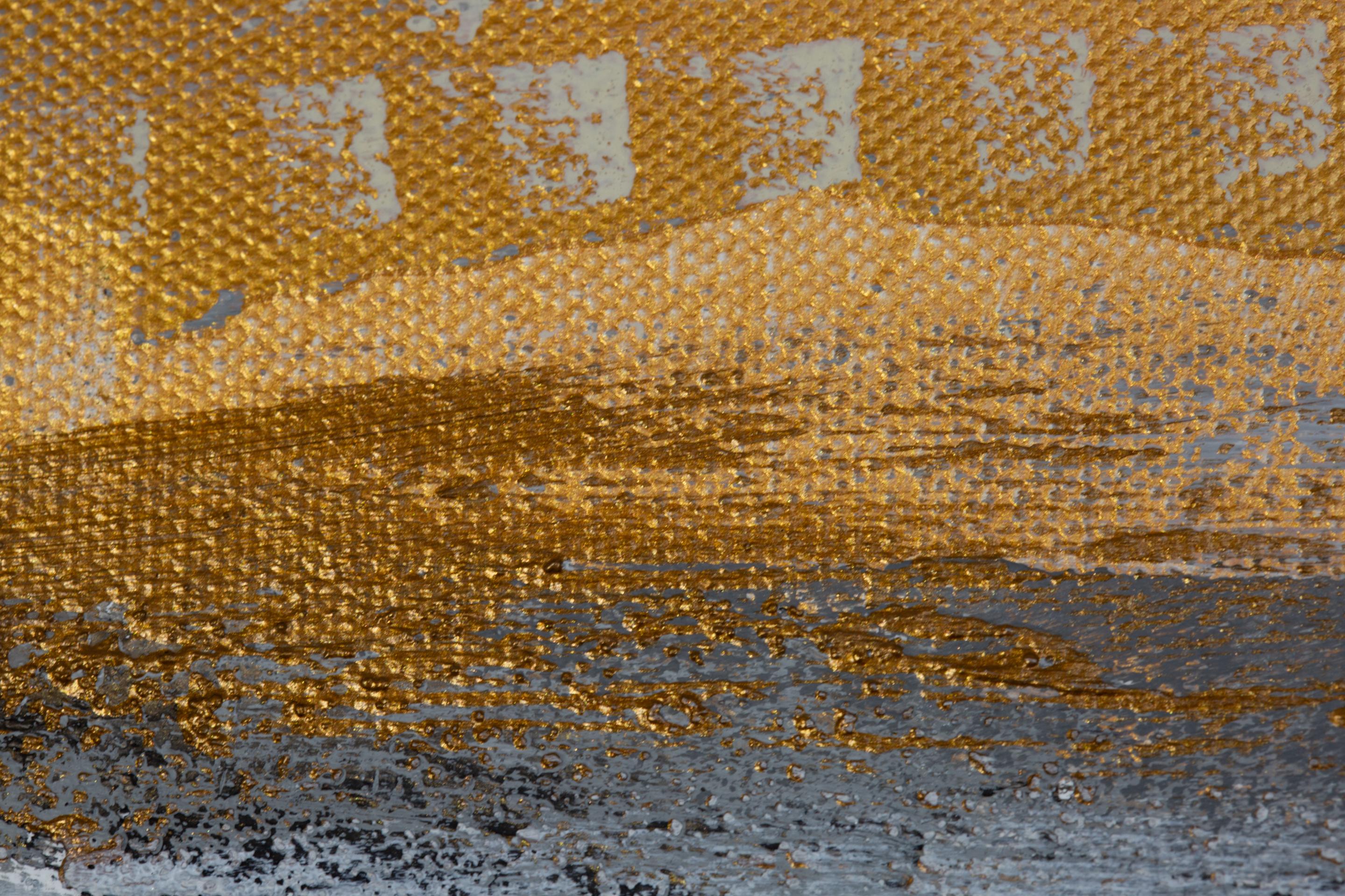 Golden River. Orizzontale, astratto, dipinto per interni, grande formato, oro in vendita 14