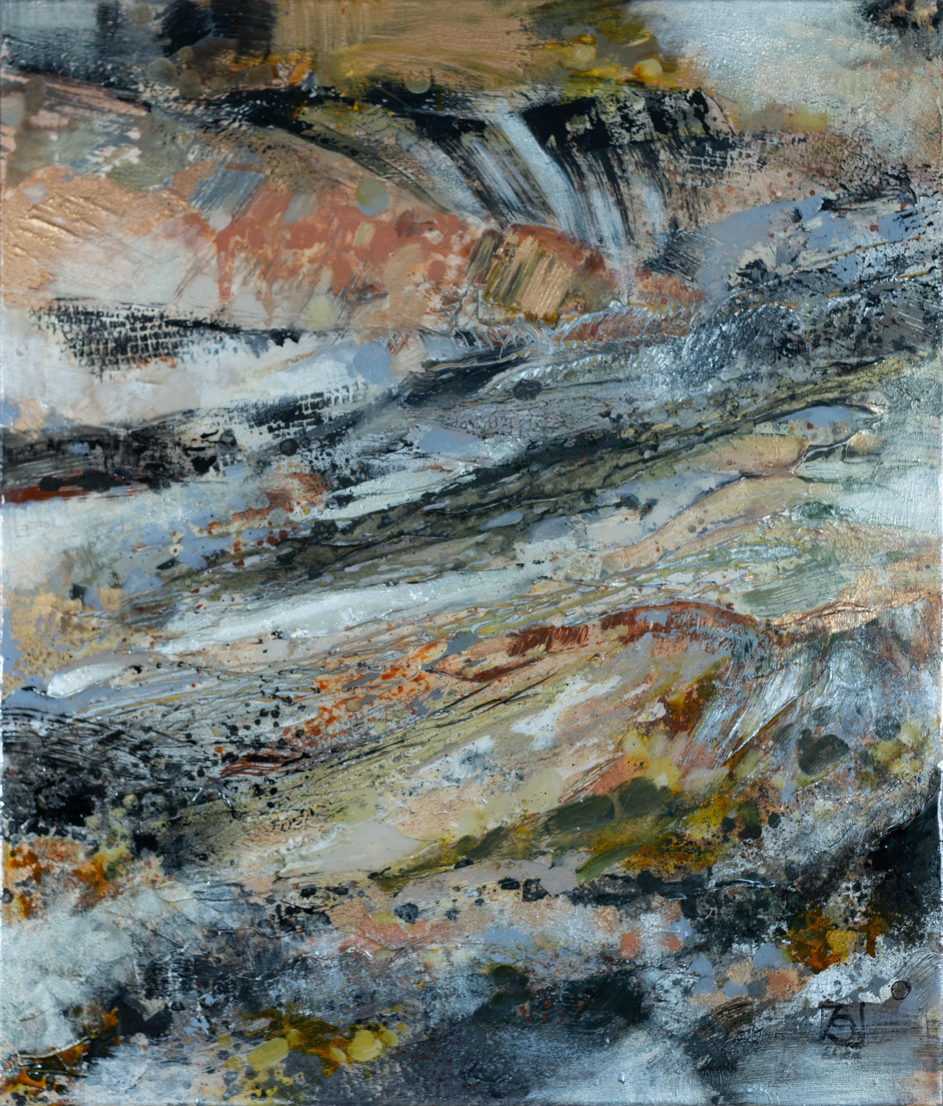 Anna Shesterikova Abstract Painting - Gorge. Abstract expressionist, acrylic, vertical, black, grey