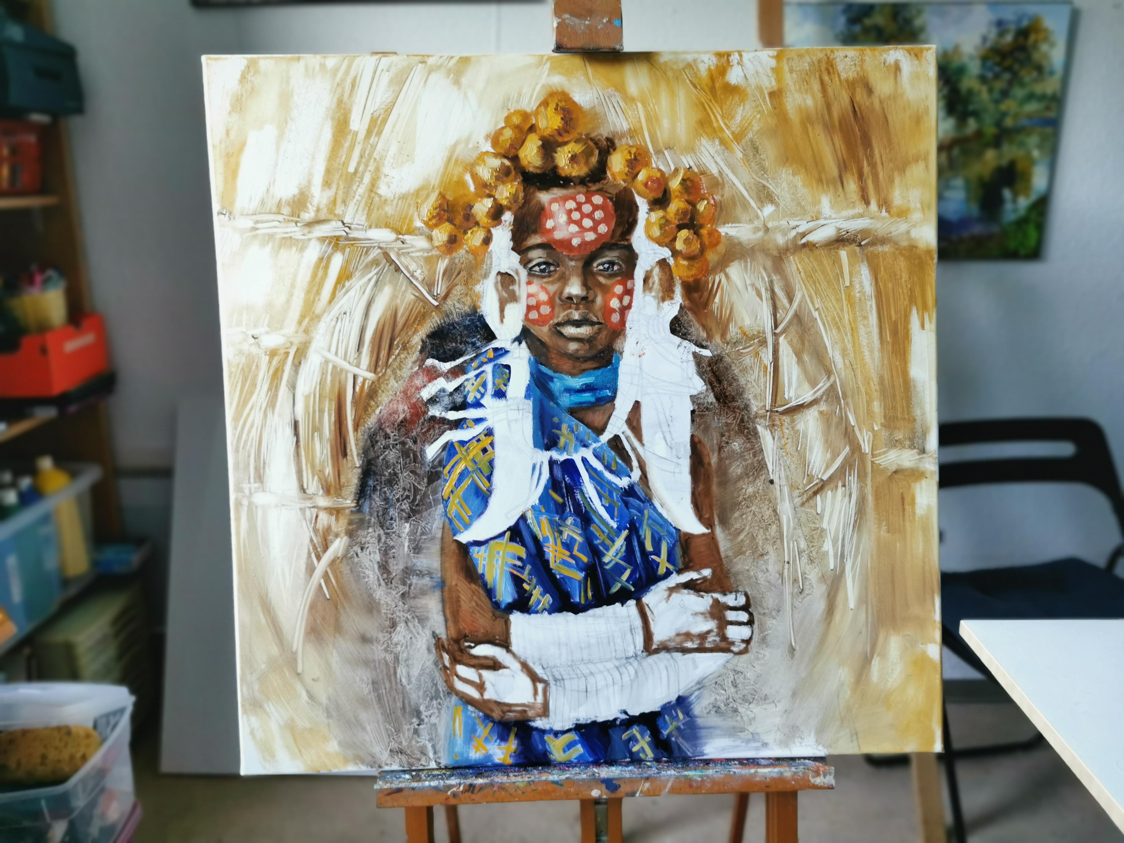 Nieta de la Sacerdotisa. Retrato de un niño en traje nacional. Afrika en venta 7