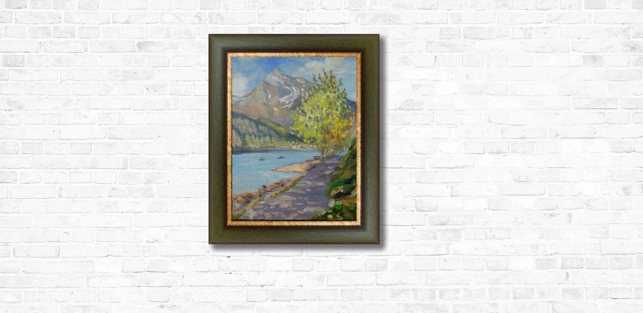 Ferien am Walensee. Landschaft, Natur, See, Frühling, Impressionismus, vertikal (Post-Impressionismus), Painting, von Anna Shesterikova