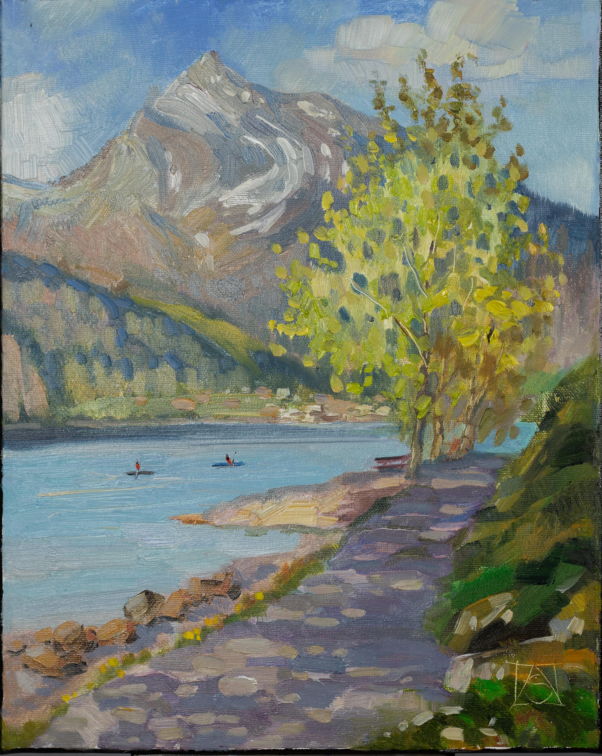 Holidays On Walen Lake. Swiss, lake, spring, impressionism, Landscape Paintings
