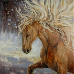 Horse. "Dreams" Series. Animal, Japandi, oil painting, Square