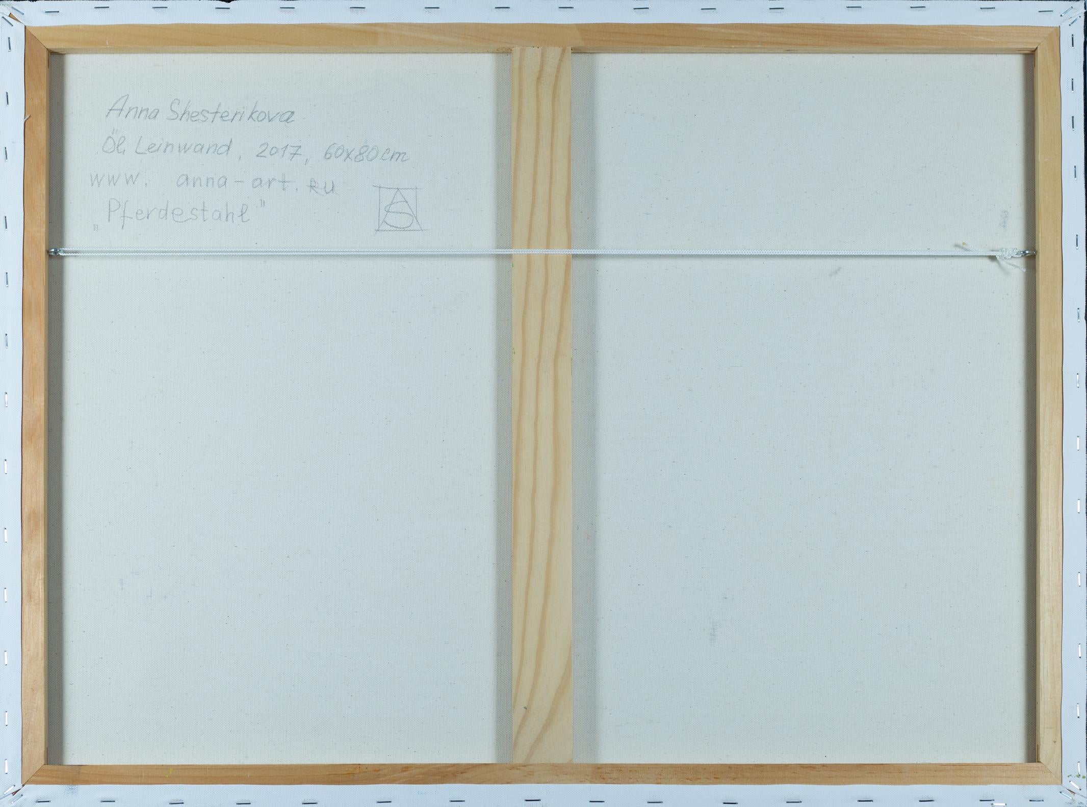 Pferdestall. Horizontal, Natur, Berge, Landschaft, Schweiz – Painting von Anna Shesterikova