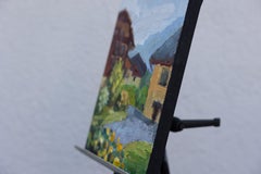 Houses of Bendern. Landscape, impressionism, vertical, oil, town, Liechtenstein