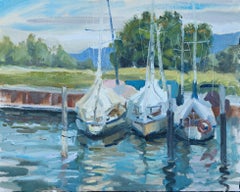 Impressionistic landscape oil painting "At The Pier"