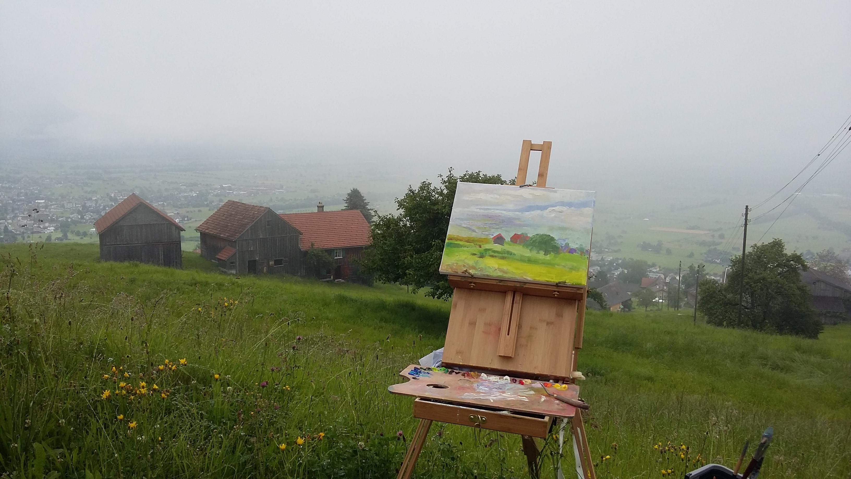 Peinture à l'huile impressionniste « Vue de Grabserberg », horizontale en vente 3