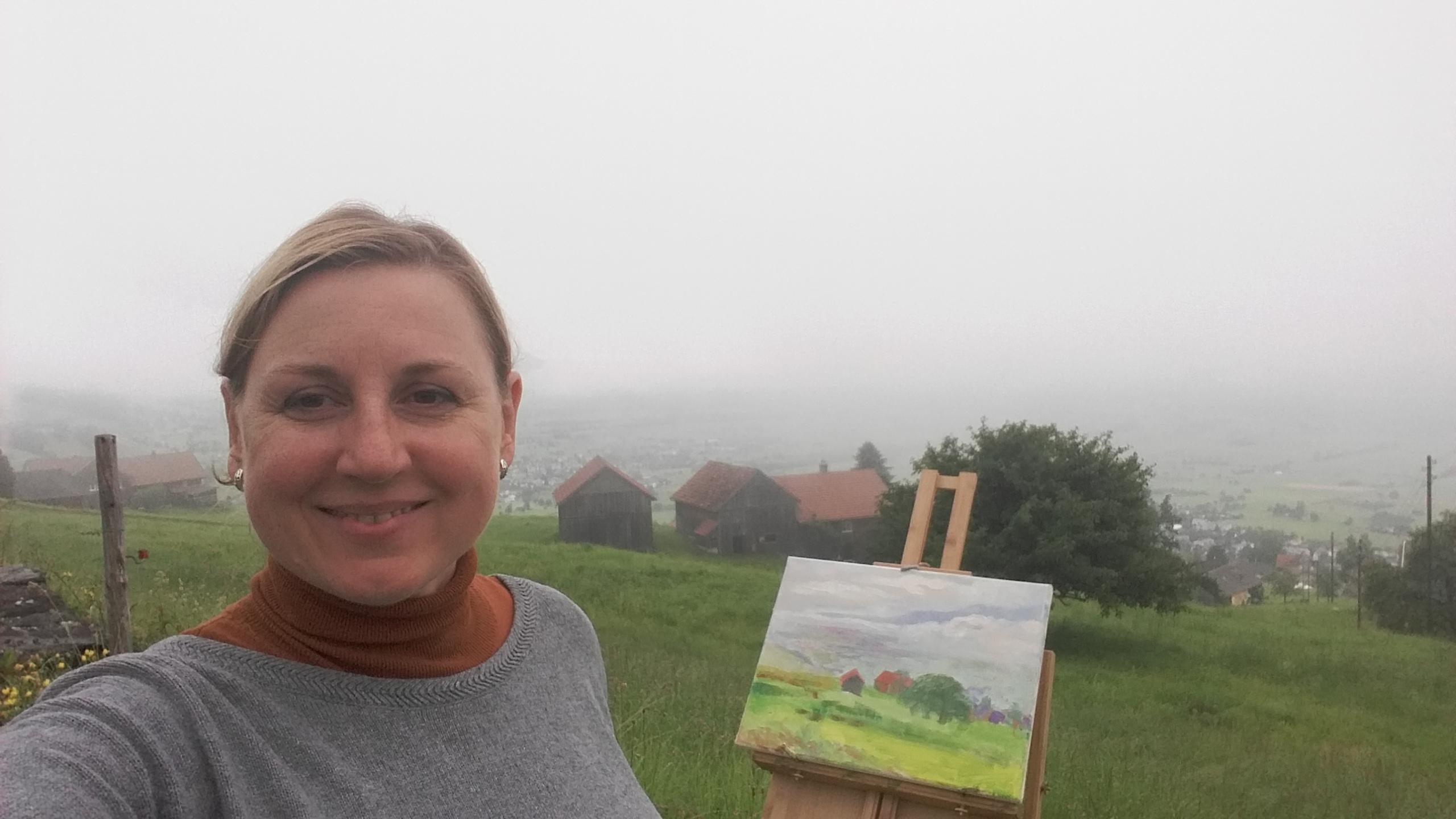 Peinture à l'huile impressionniste « Vue de Grabserberg », horizontale en vente 4