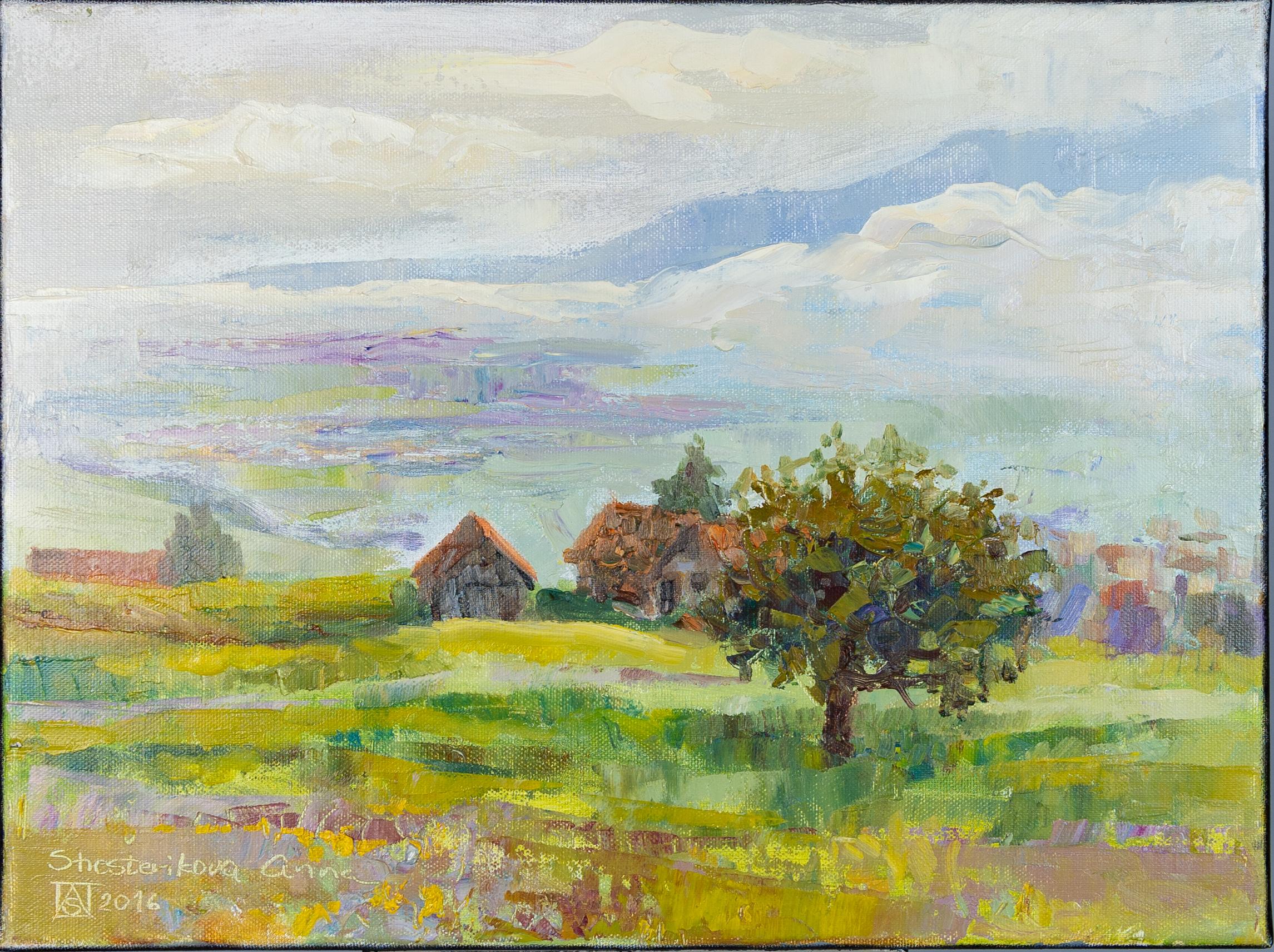 Impressionistic landscape oil painting "View from Grabserberg", horizontall