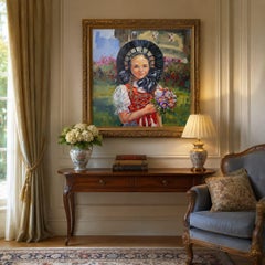 In The Rose Garden. Liechtenstein. Portrait of a girl in the traditional dress