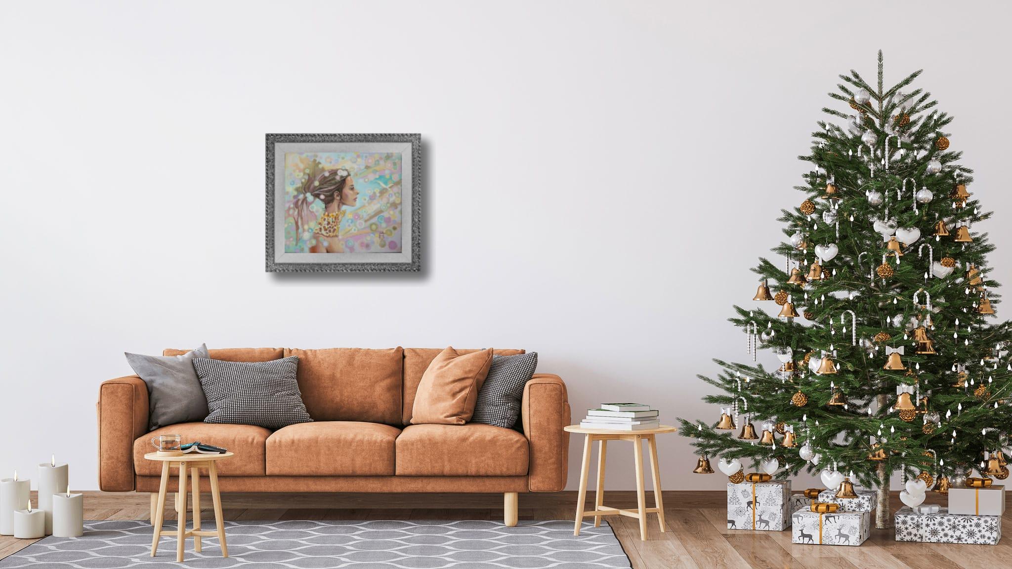 Atrapa la inspiración. Chica, luz, horizontal, pájaro, pintura decorativa - Painting de Anna Shesterikova