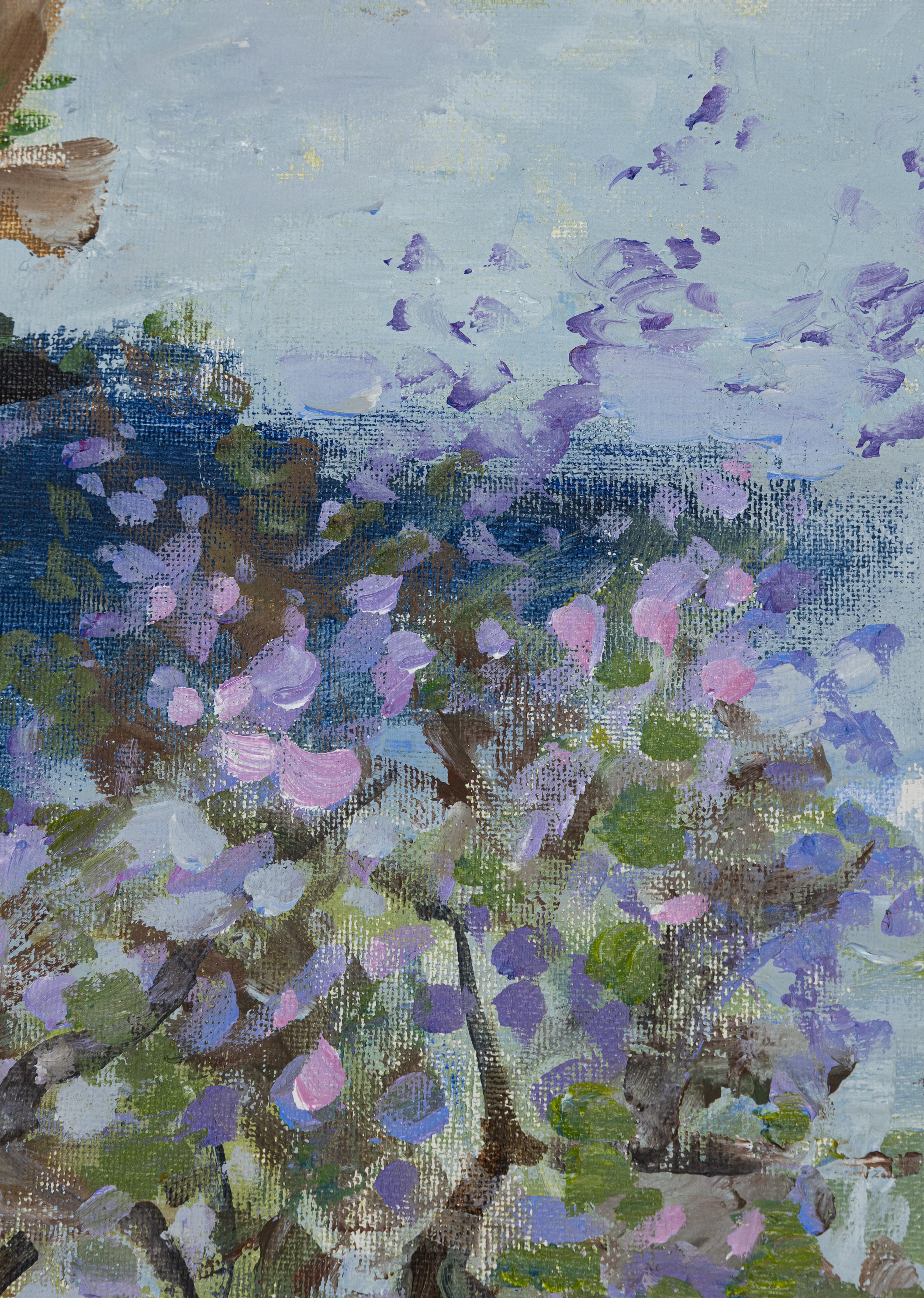Jacaranda. Landscape with flowers in acrylic. California. Impressionism For Sale 1