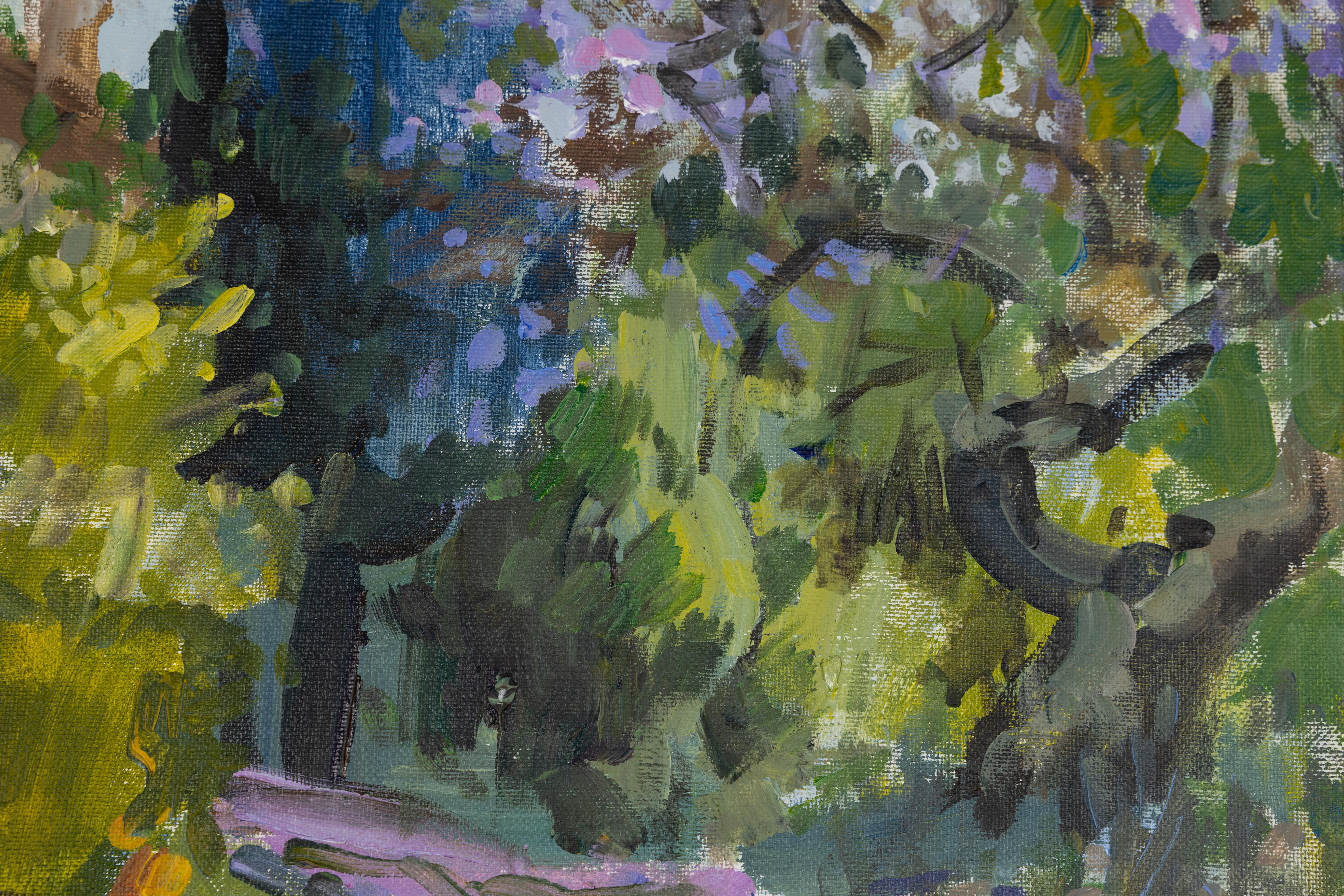 Jacaranda. Landscape with flowers in acrylic. California. Impressionism For Sale 2