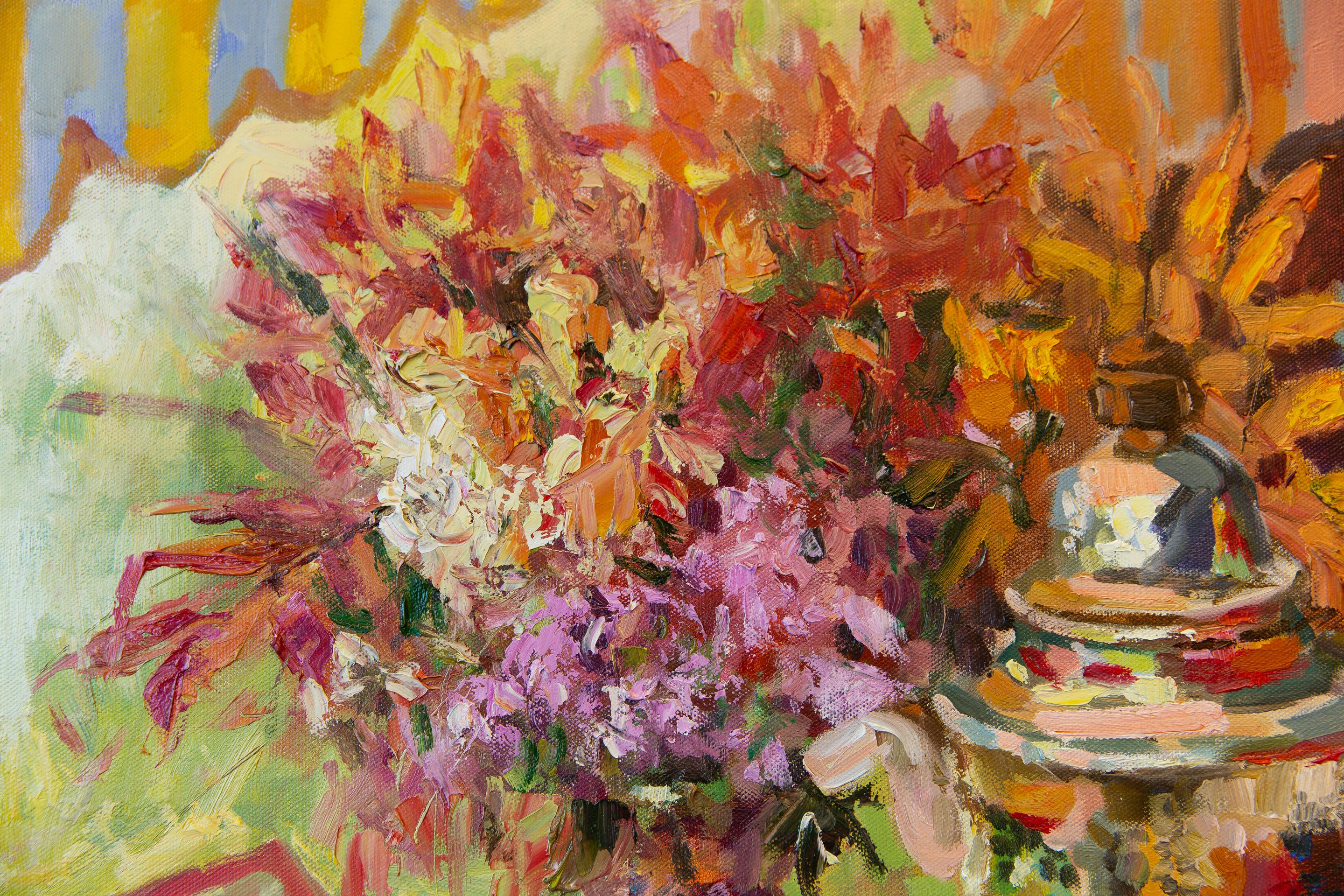 Judith. Vertical, oil, bright, flowers, fruits, summer, still life For Sale 8
