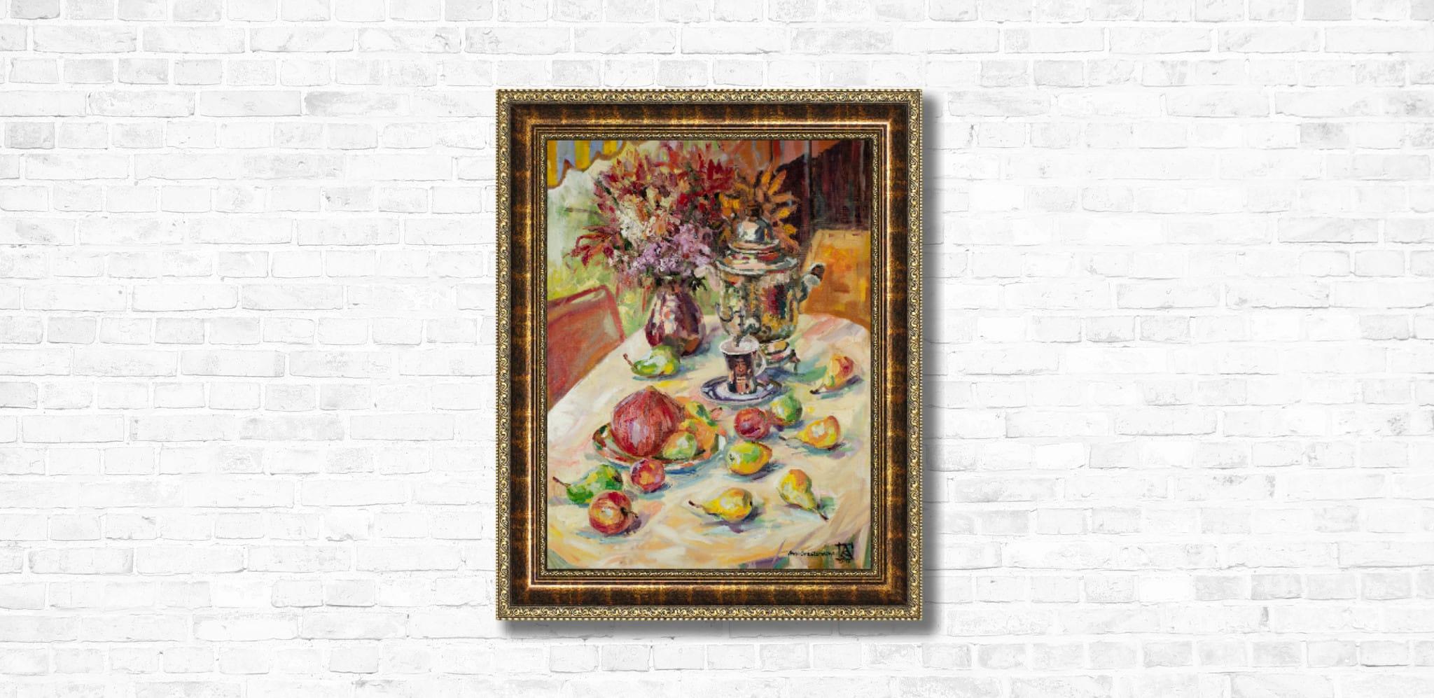 Judith. Vertical, óleo, brillante, flores, frutas, verano, bodegón en venta 11