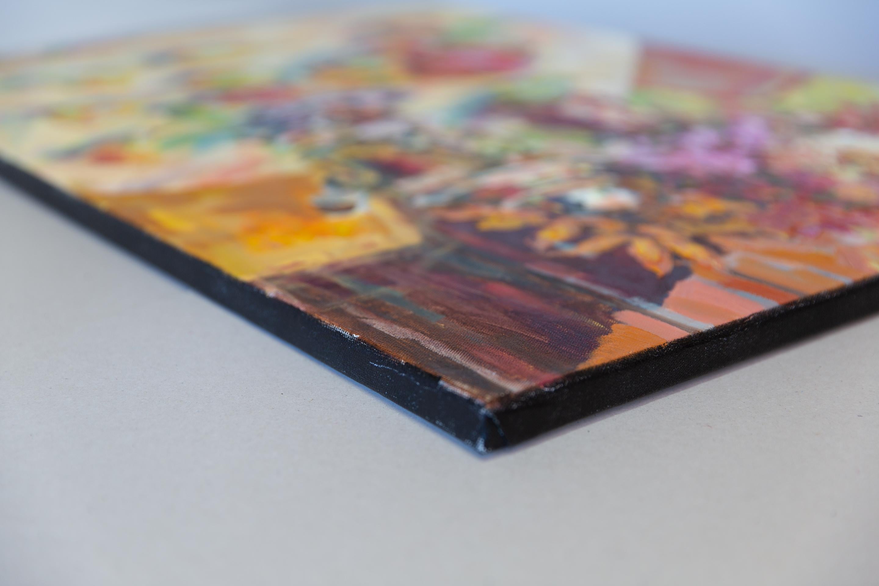 Judith. Vertical, óleo, brillante, flores, frutas, verano, bodegón - Painting de Anna Shesterikova