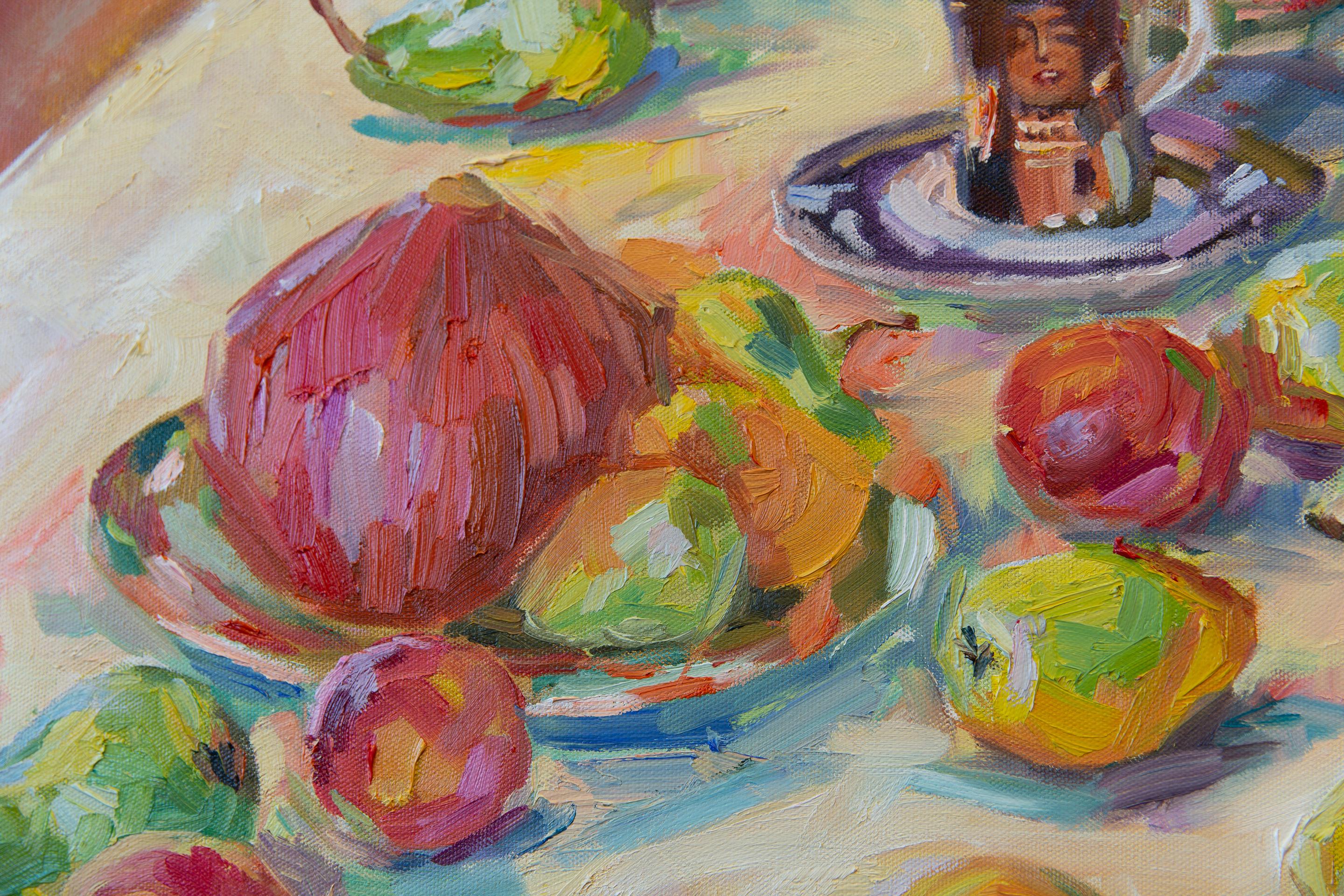 Judith. Vertical, óleo, brillante, flores, frutas, verano, bodegón en venta 1