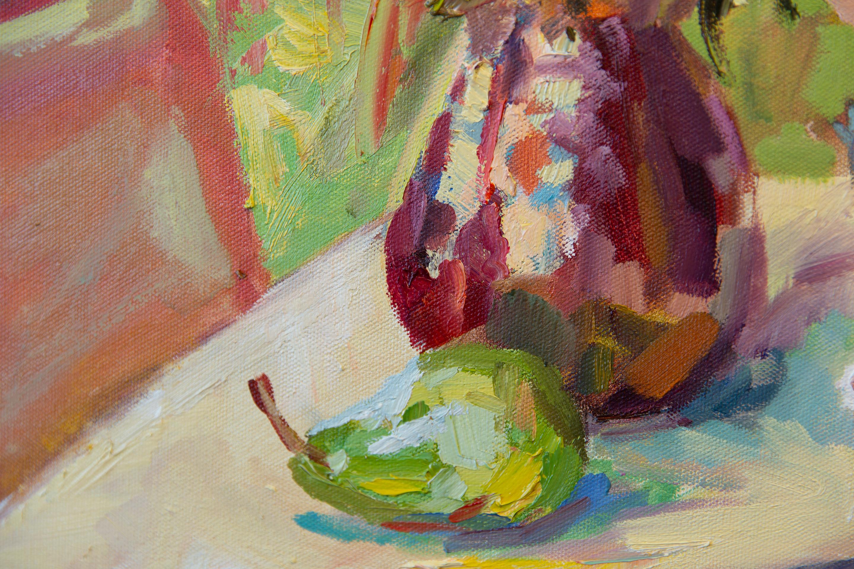 Judith. Vertical, óleo, brillante, flores, frutas, verano, bodegón en venta 2