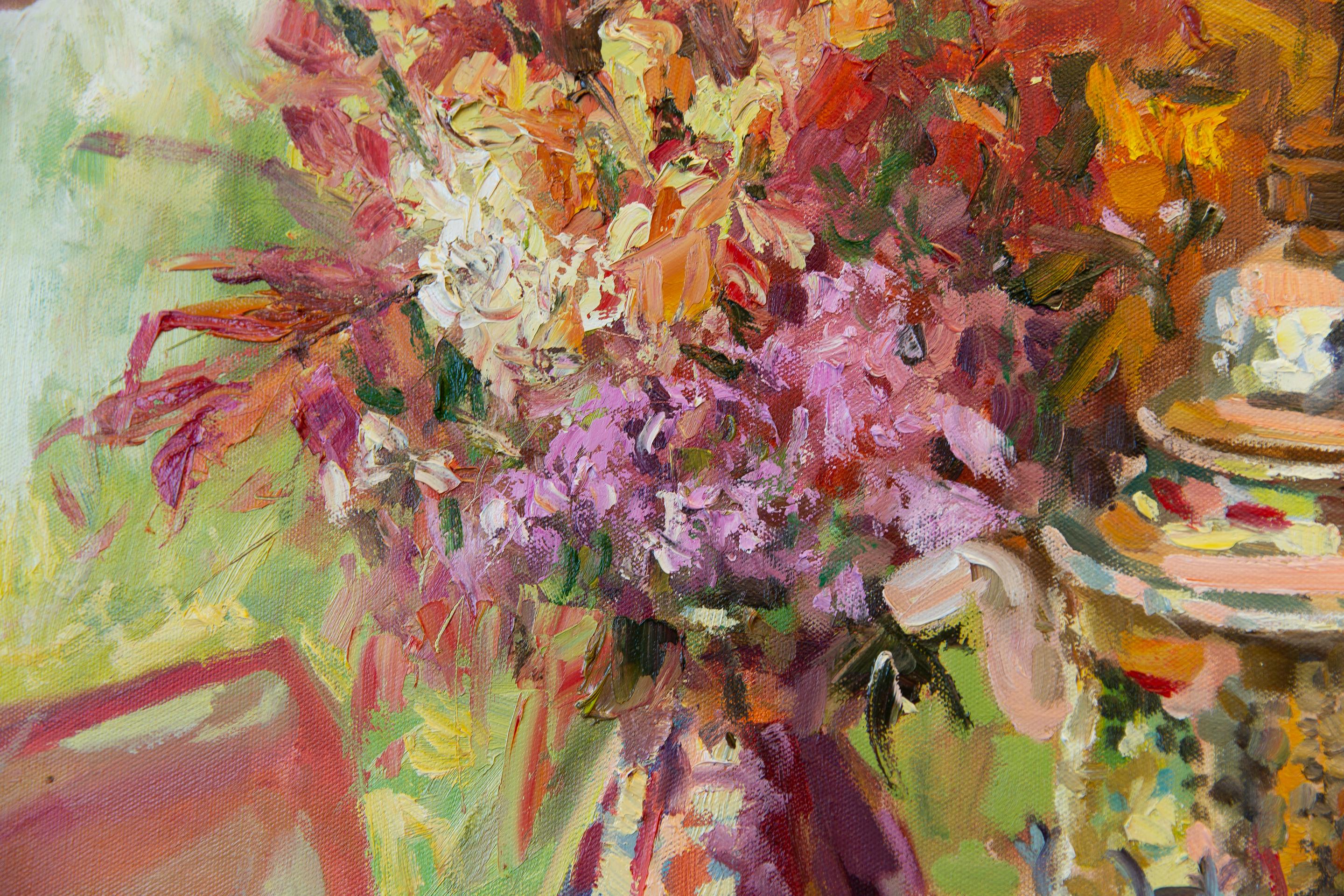 Judith. Vertical, óleo, brillante, flores, frutas, verano, bodegón en venta 3