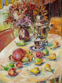 Judith. Vertical, oil, flowers, fruits, summer, still life, impressionism