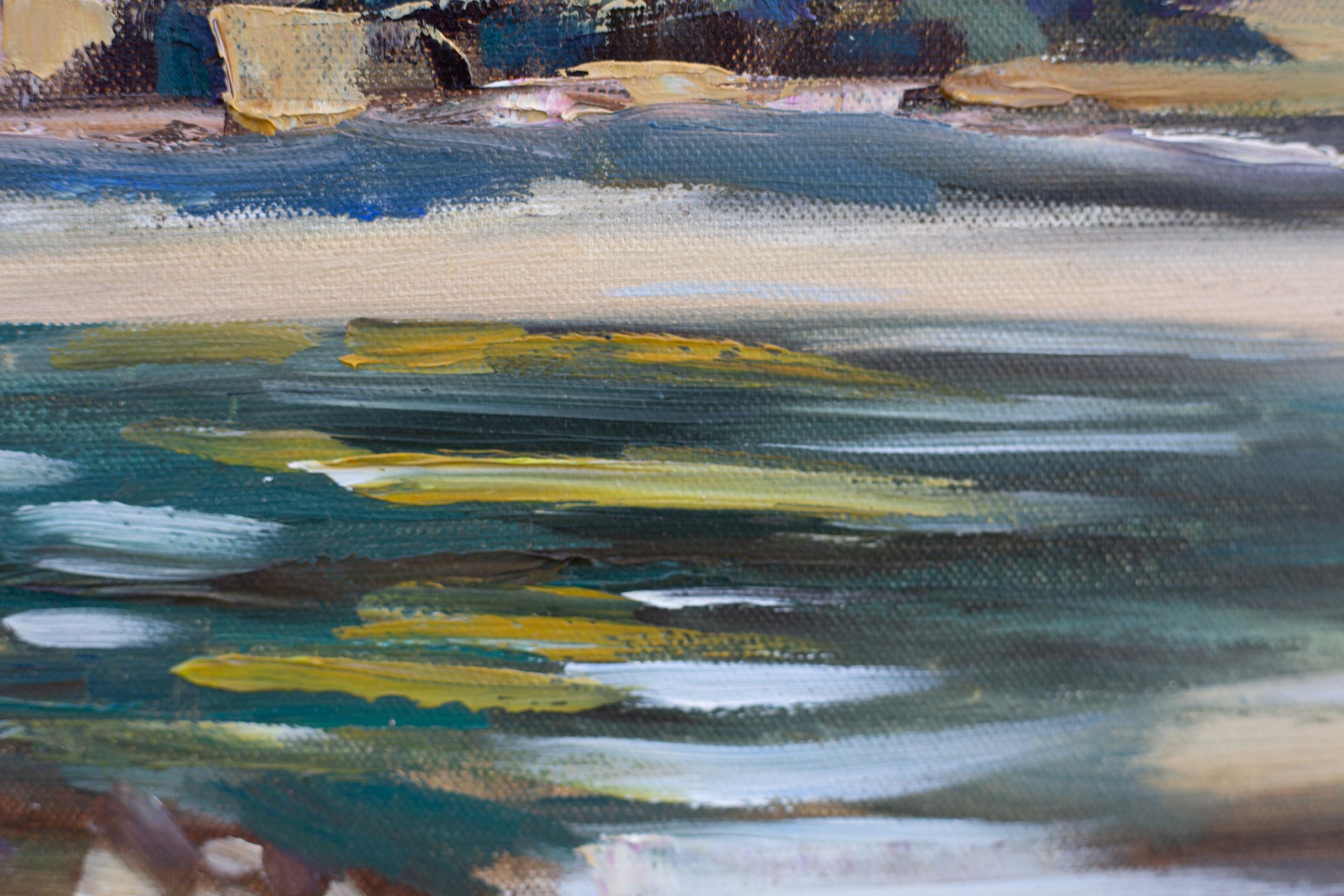 July at Lake Simi. Landscape in oil, beauty, mountains, nature, Switzerland . For Sale 5
