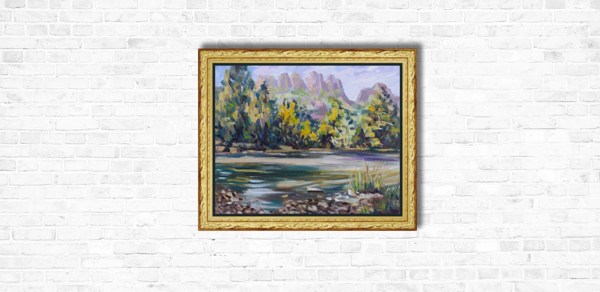 Juli am Simi-See. Landschaft in Öl, Schönheit, Berge, Natur, Schweiz . im Angebot 5