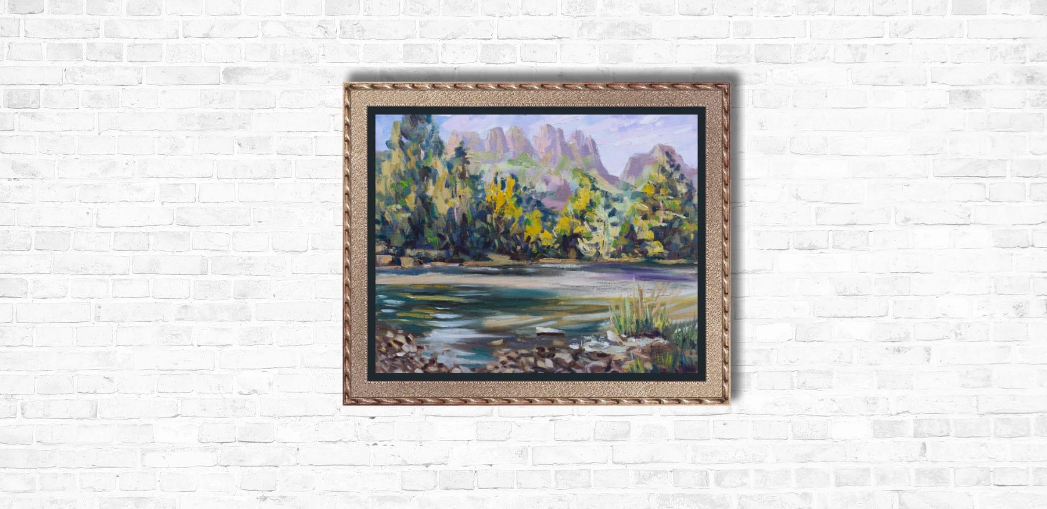 Juli am Simi-See. Landschaft in Öl, Schönheit, Berge, Natur, Schweiz . im Angebot 6