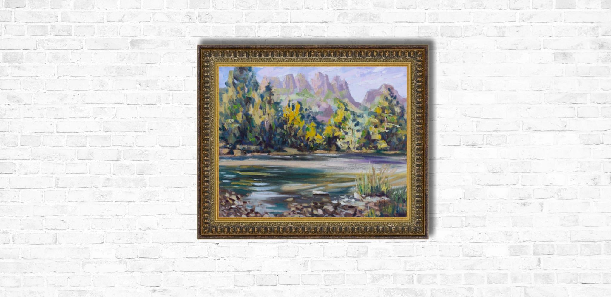 Juli am Simi-See. Landschaft in Öl, Schönheit, Berge, Natur, Schweiz . im Angebot 7