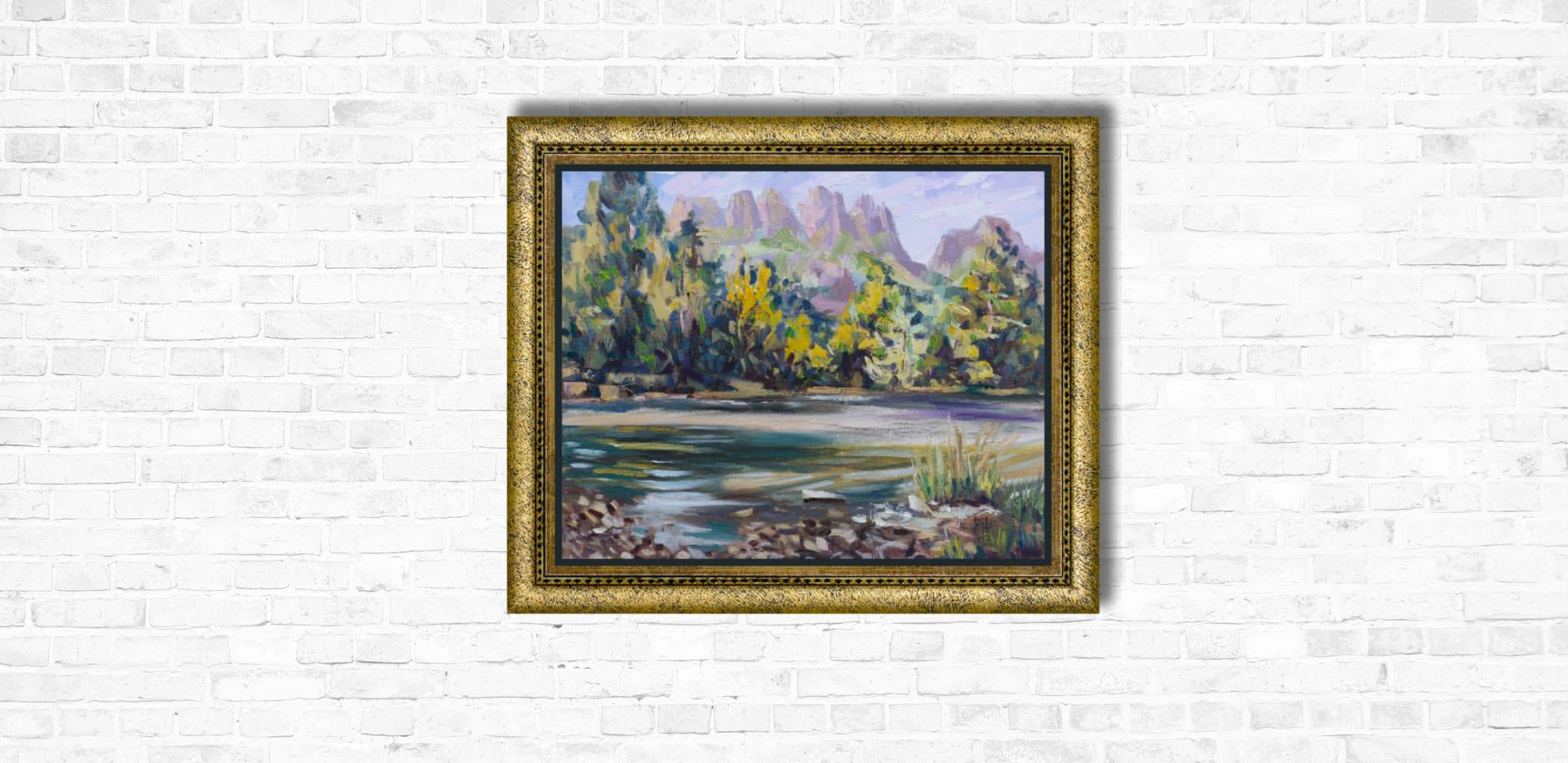 Juli am Simi-See. Landschaft in Öl, Schönheit, Berge, Natur, Schweiz . im Angebot 8